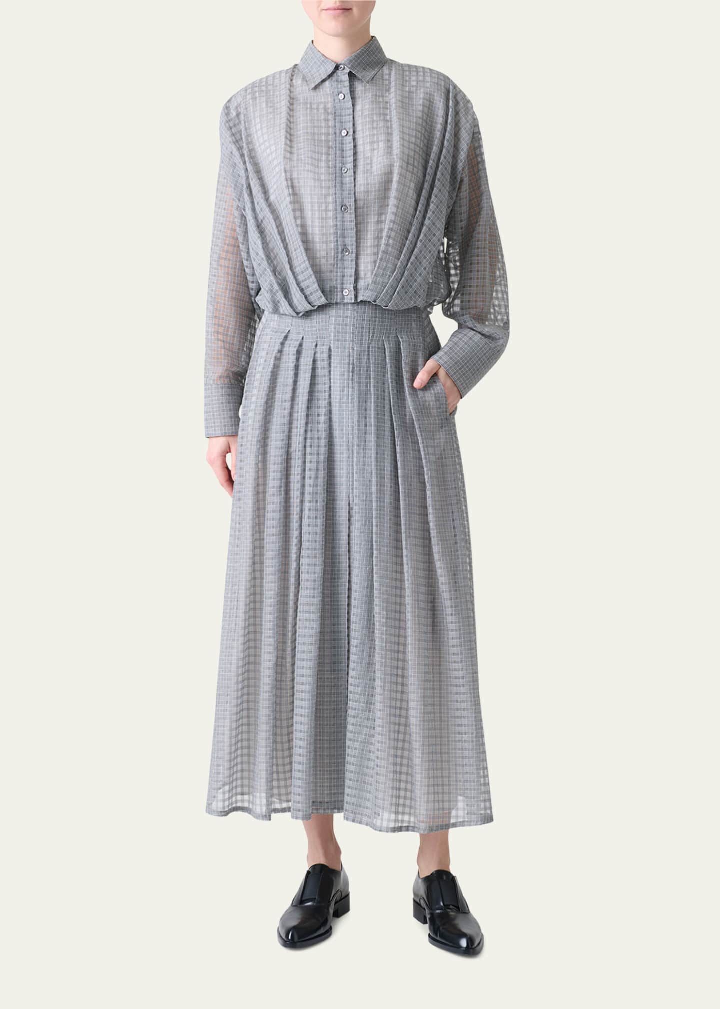 Akris Plaid Pleated Voile Skirt Image 2 of 5