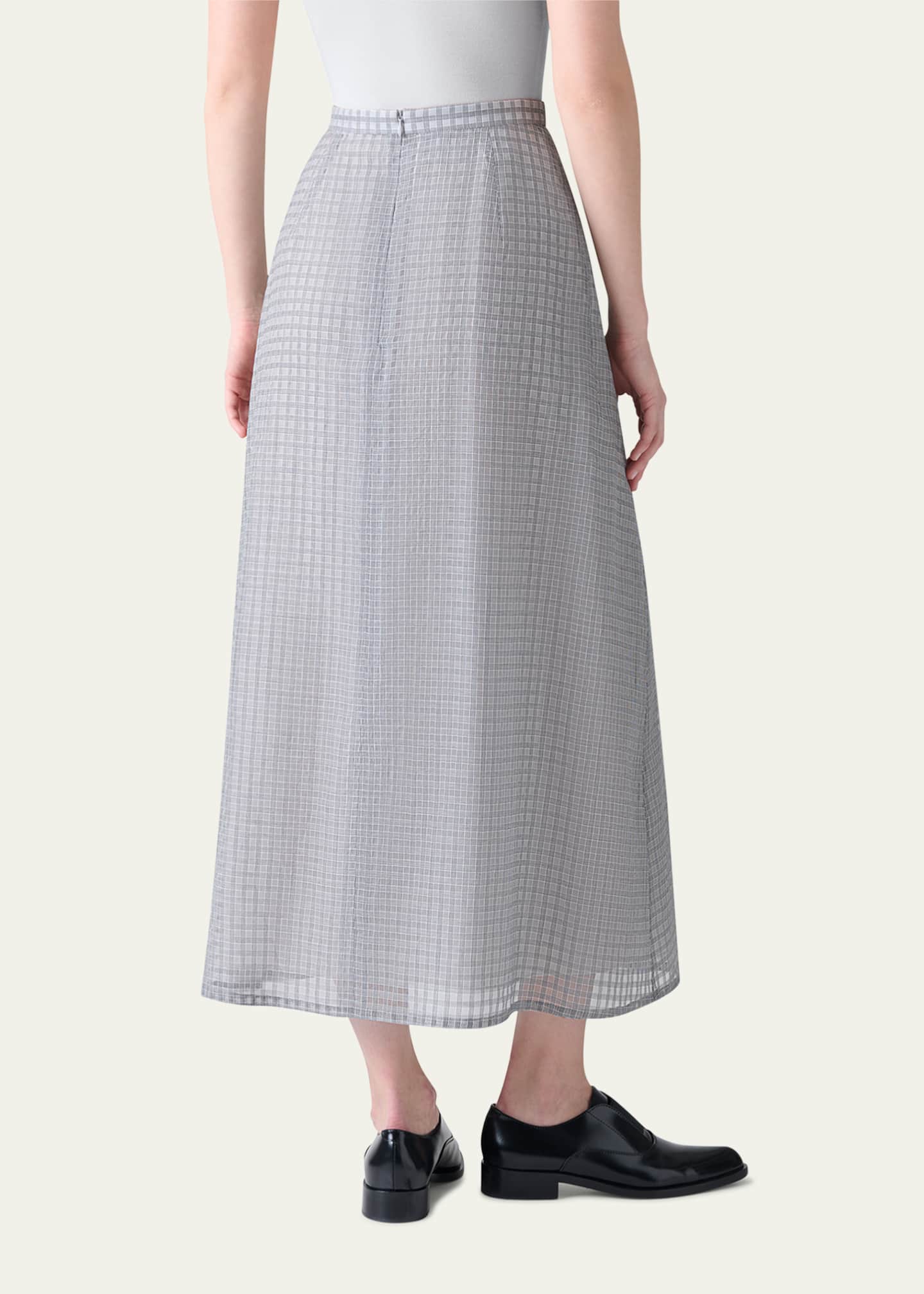 Akris Plaid Pleated Voile Skirt Image 3 of 5