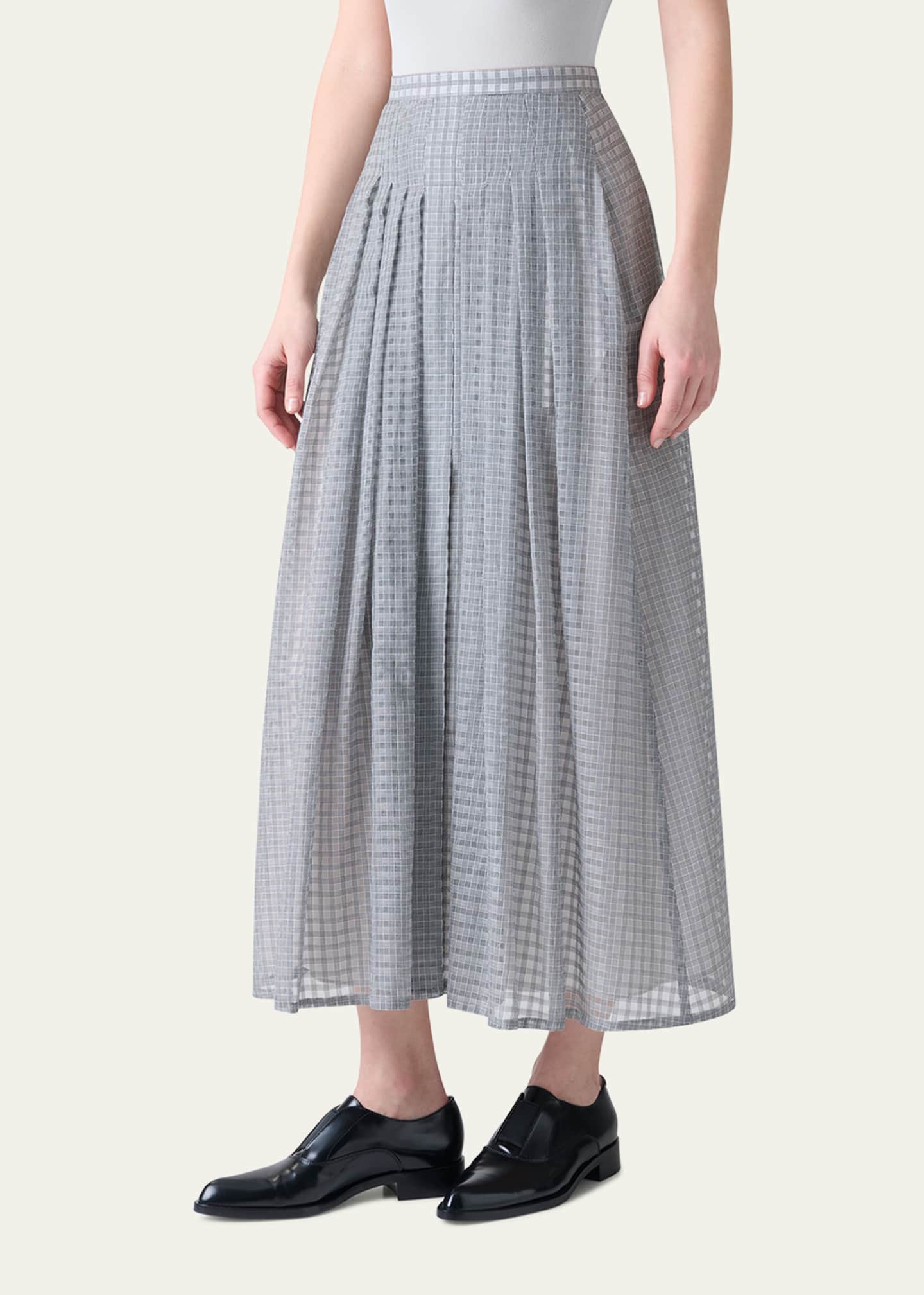 Akris Plaid Pleated Voile Skirt Image 4 of 5