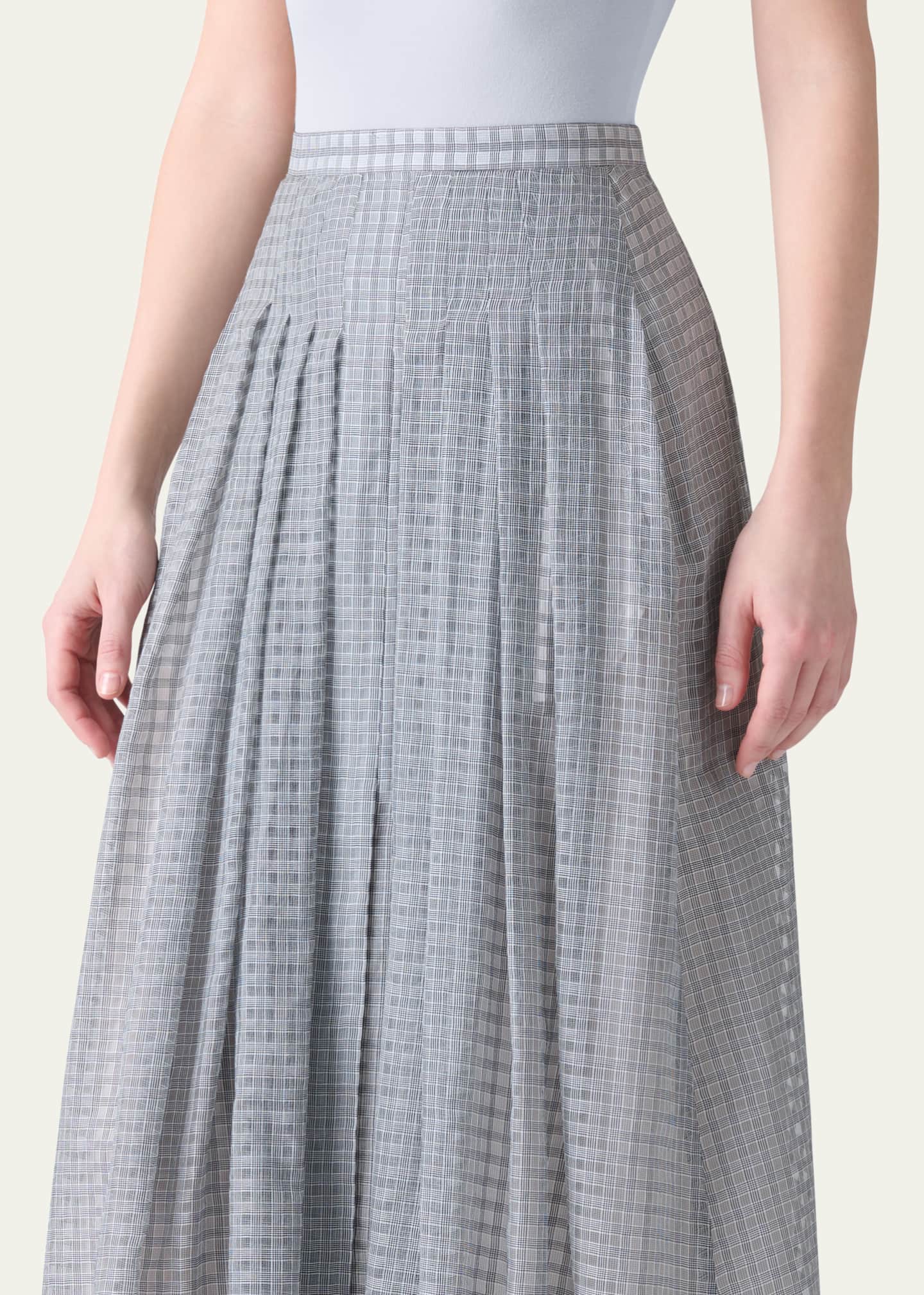 Akris Plaid Pleated Voile Skirt Image 5 of 5