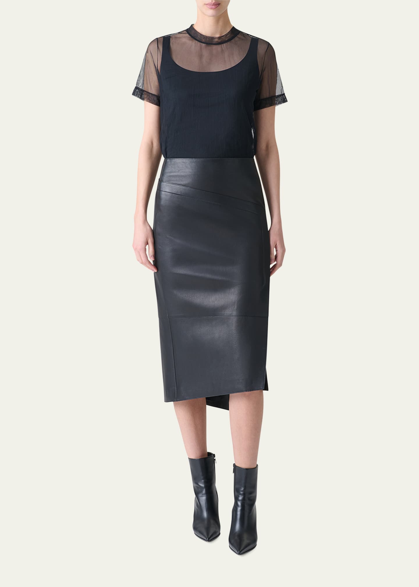 Akris Asymmetric Trapezoid Nappa Leather Midi Skirt Image 2 of 5