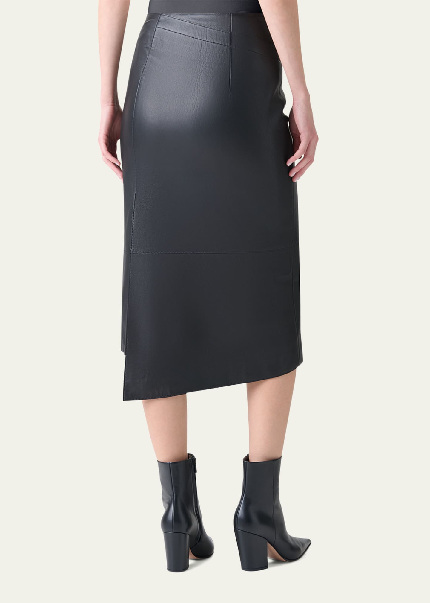 Akris Asymmetric Trapezoid Nappa Leather Midi Skirt Image 3 of 5