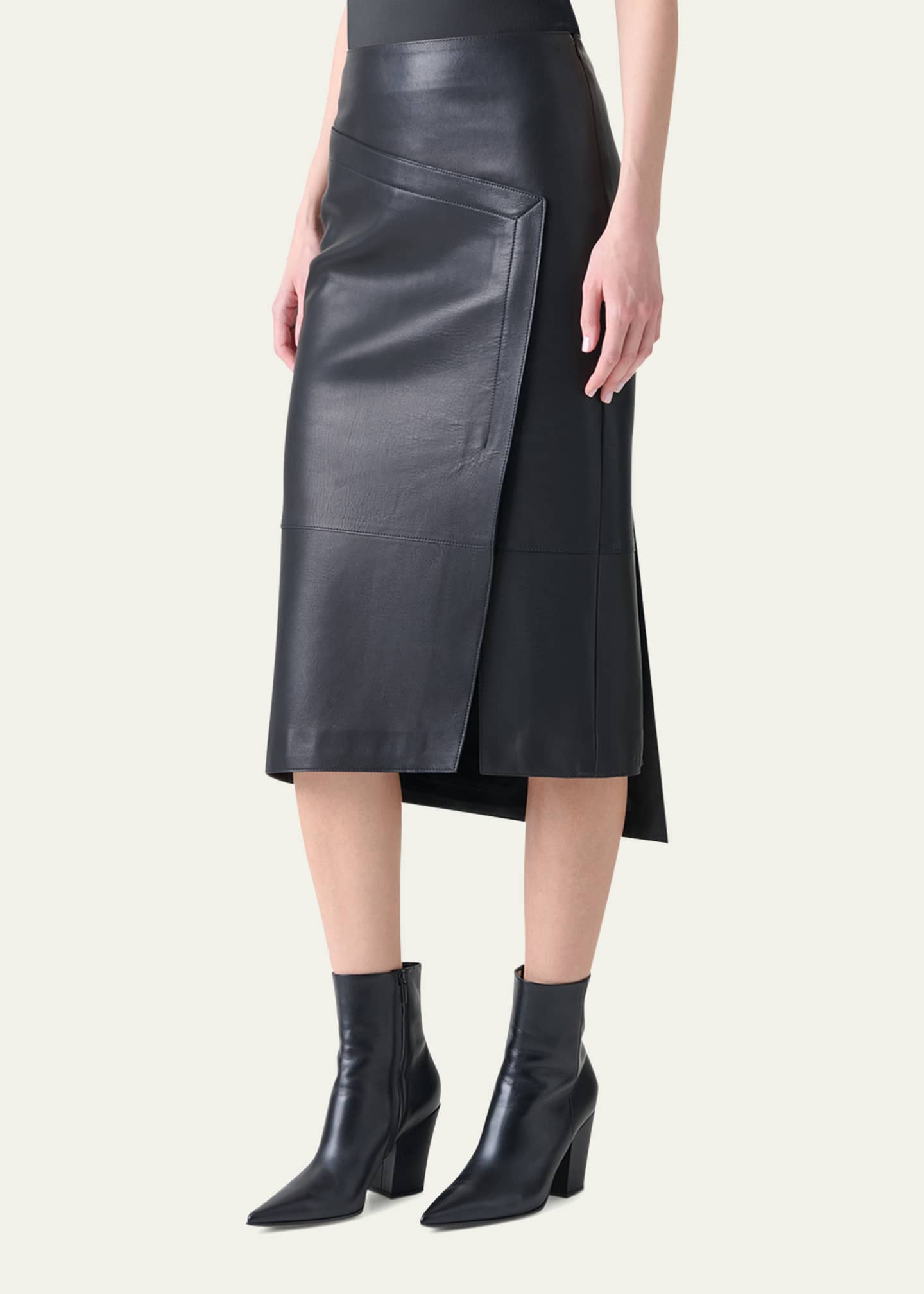 Akris Asymmetric Trapezoid Nappa Leather Midi Skirt Image 4 of 5