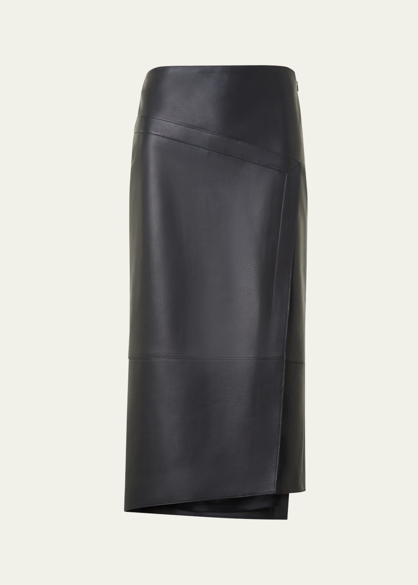 Akris Asymmetric Trapezoid Nappa Leather Midi Skirt Image 1 of 5