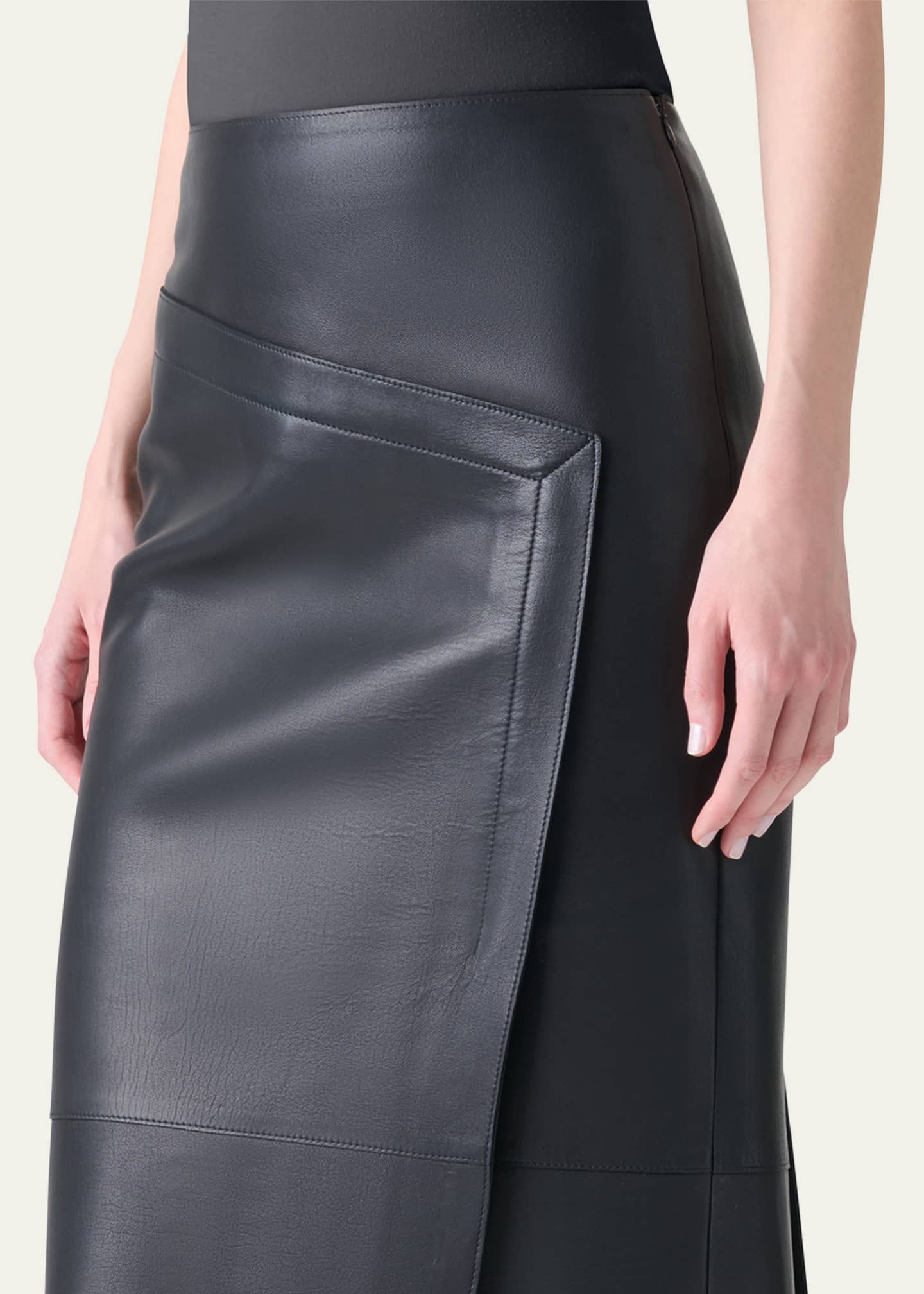 Akris Asymmetric Trapezoid Nappa Leather Midi Skirt Image 5 of 5