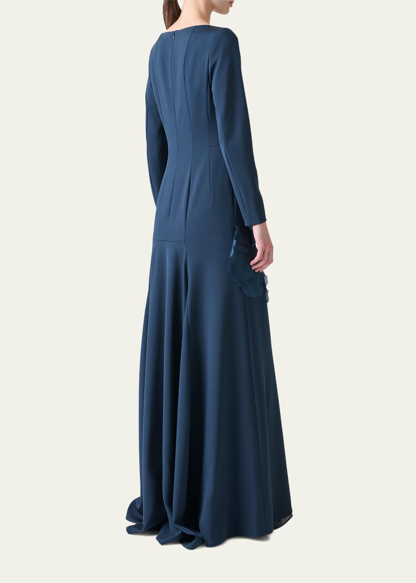Akris Organza Anemone Corsage Long-Sleeve Crepe Gown - Bergdorf