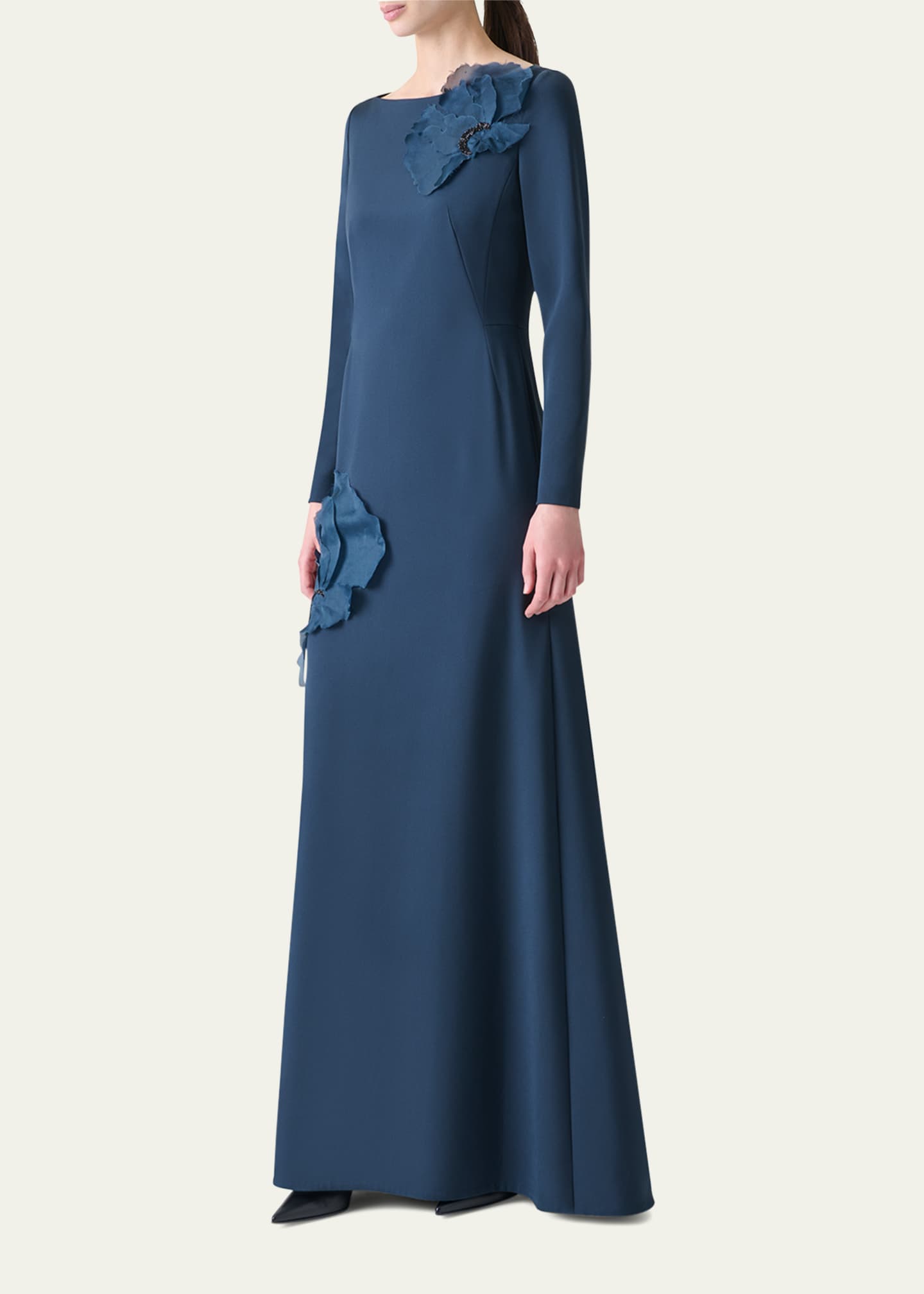 Akris Organza Anemone Corsage Long-Sleeve Crepe Gown - Bergdorf