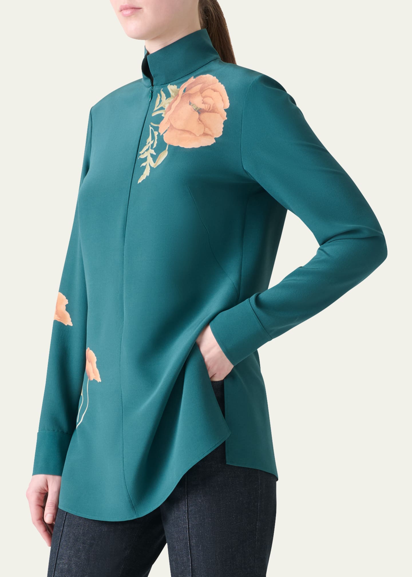 Akris Anemone Print Silk Crepe Tunic Image 4 of 5