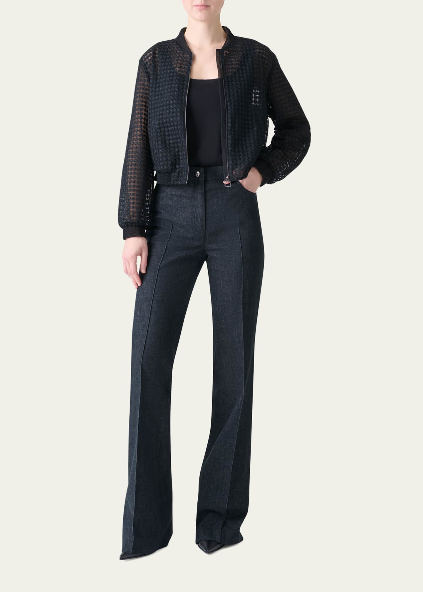 Akris Taide Flower Embroidered Tulle Bomber Jacket Image 2 of 5