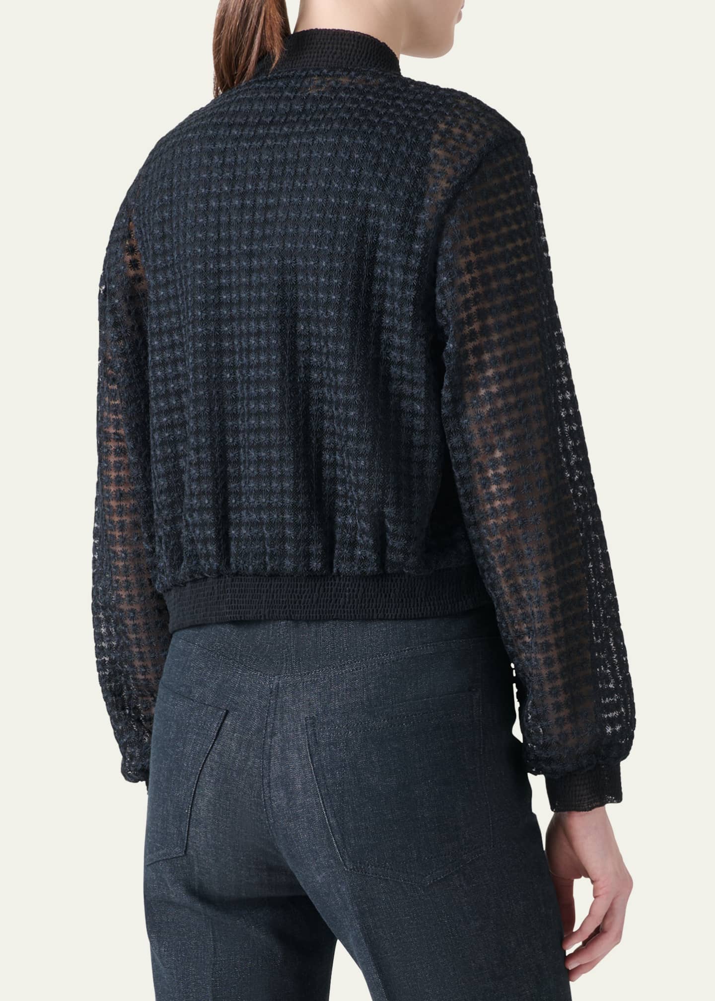 Akris Taide Flower Embroidered Tulle Bomber Jacket Image 3 of 5