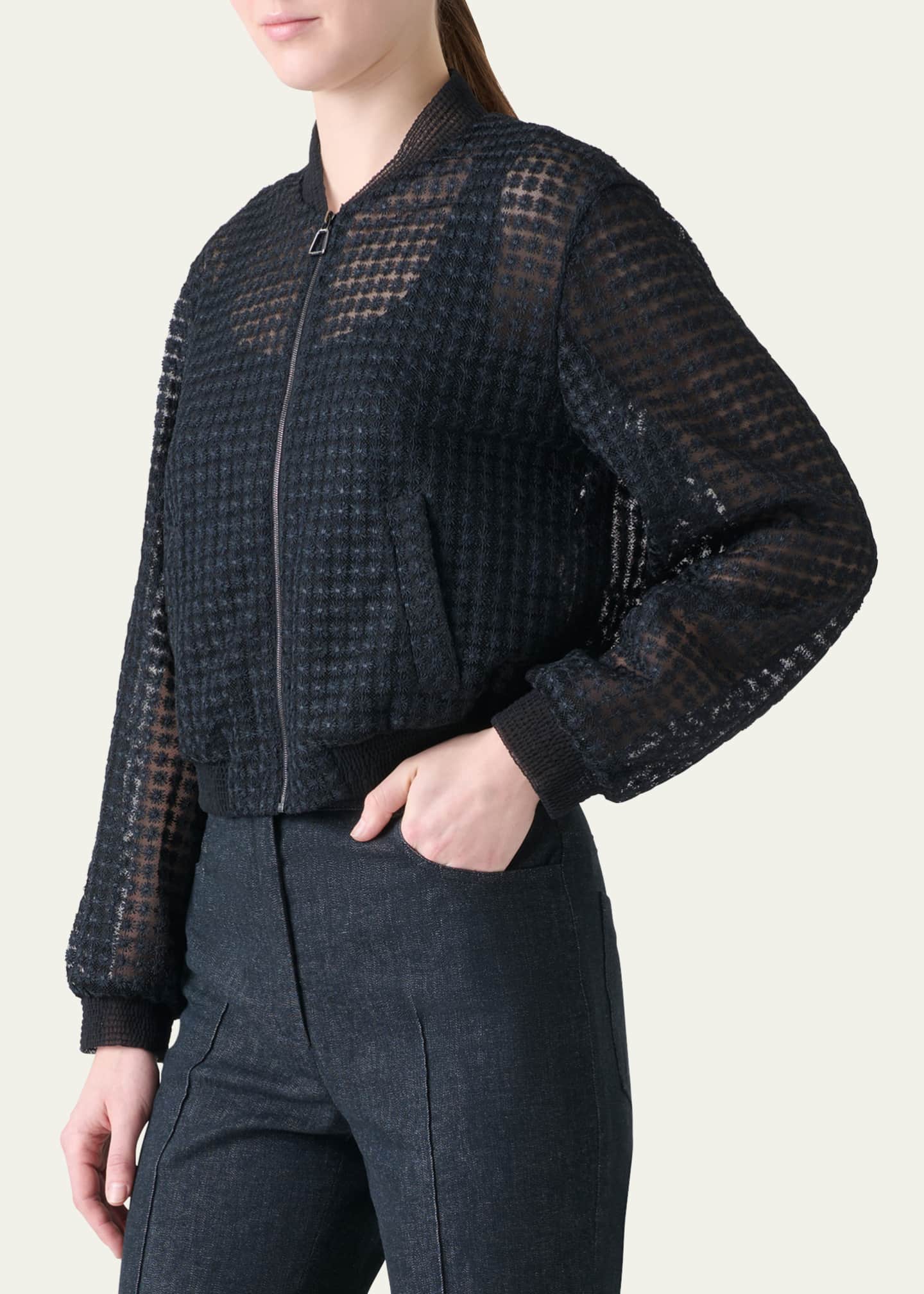 Akris Taide Flower Embroidered Tulle Bomber Jacket Image 4 of 5