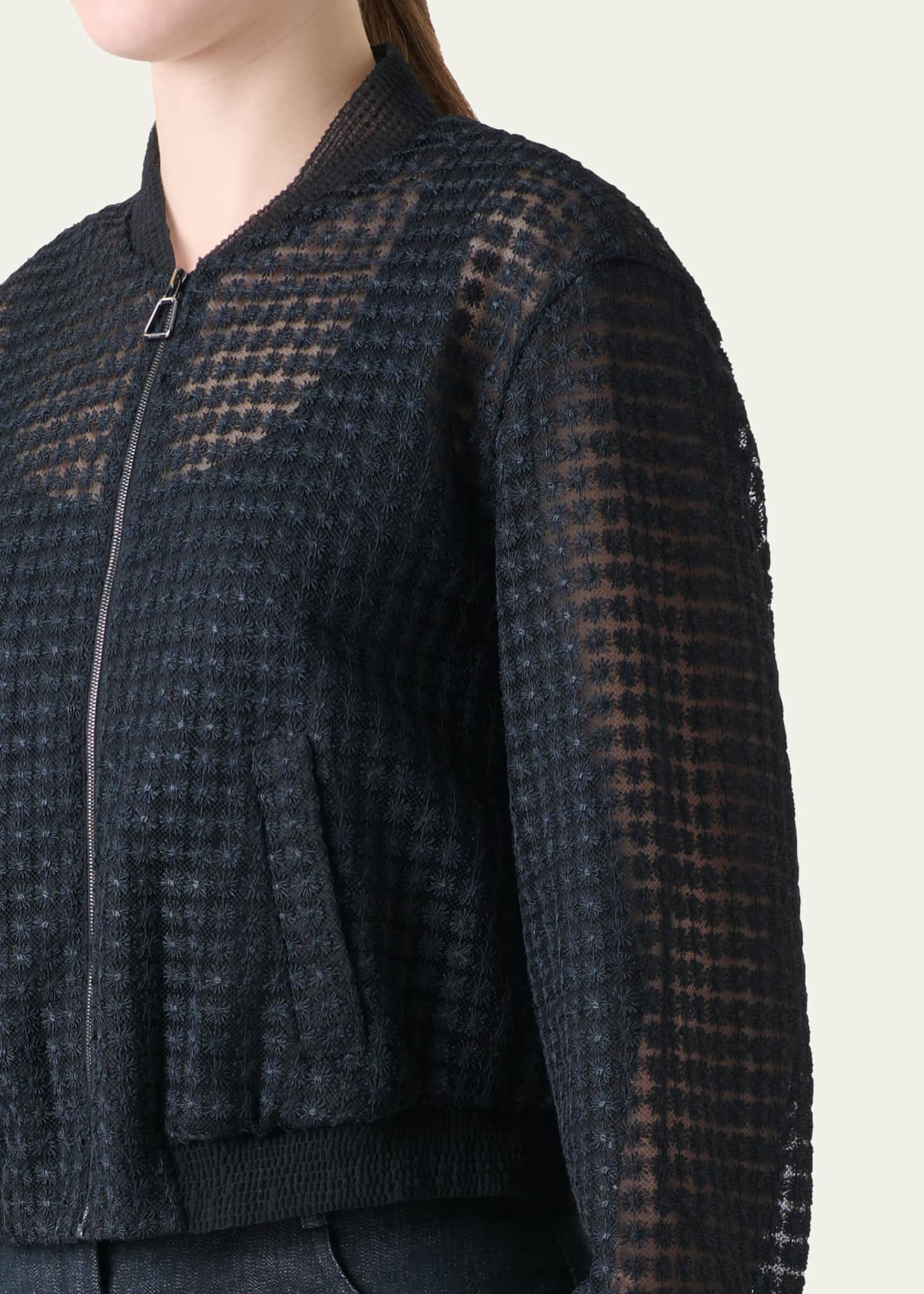 Akris Taide Flower Embroidered Tulle Bomber Jacket Image 5 of 5