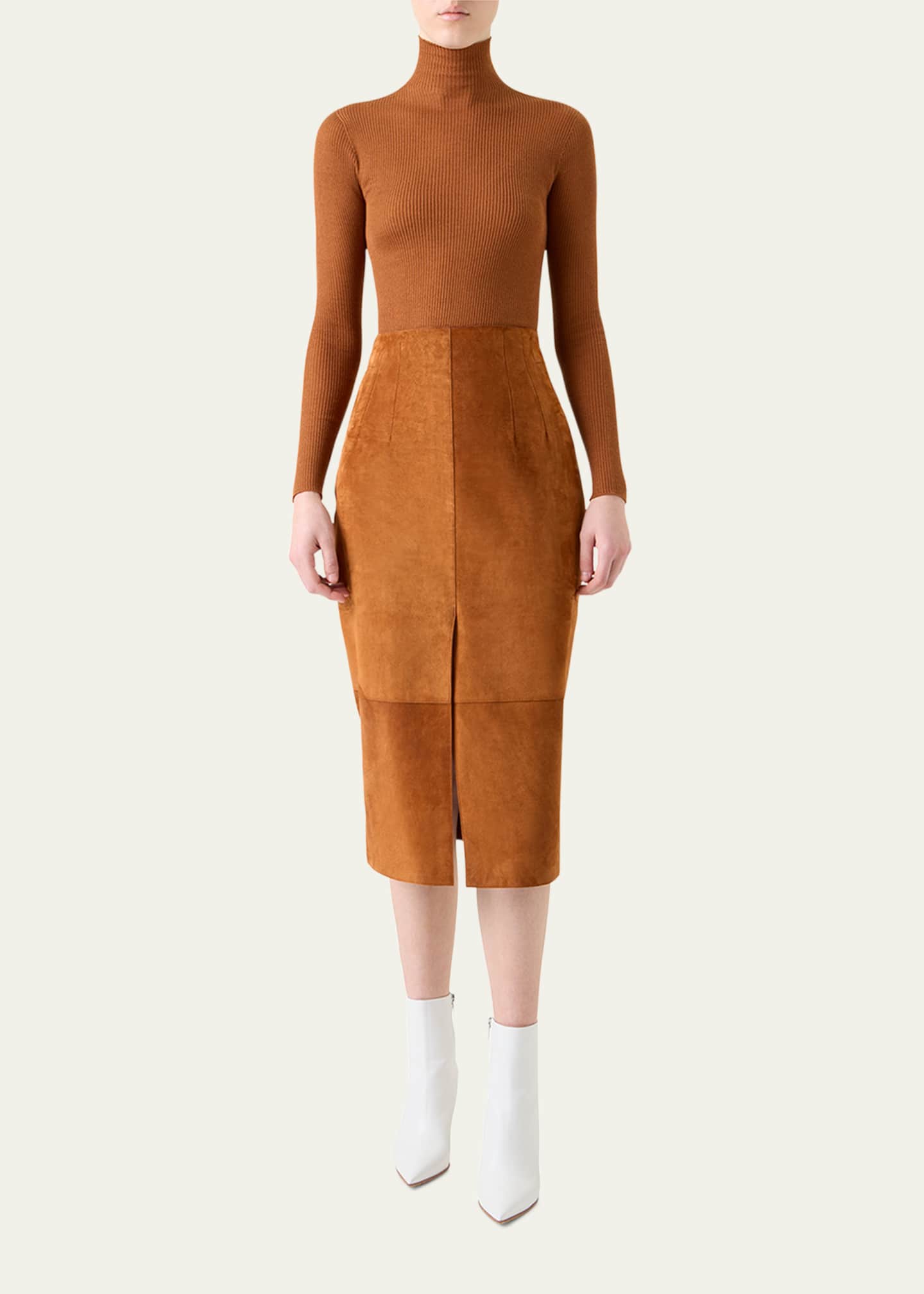 Akris Lamb Suede Slit Midi Pencil Skirt Image 2 of 5