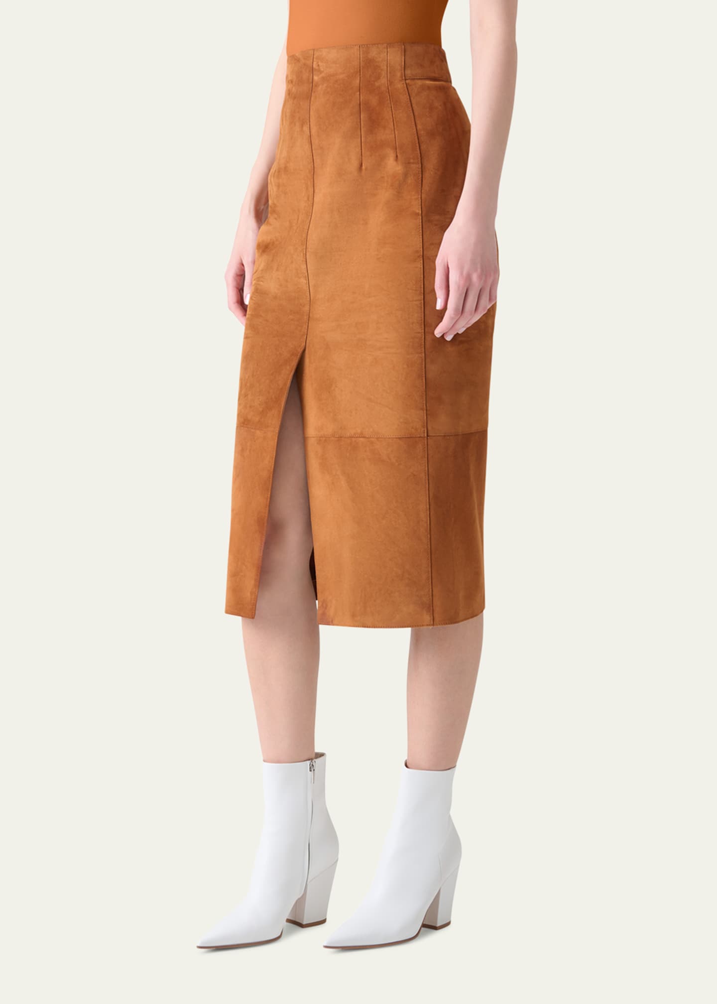 Akris Lamb Suede Slit Midi Pencil Skirt Image 4 of 5