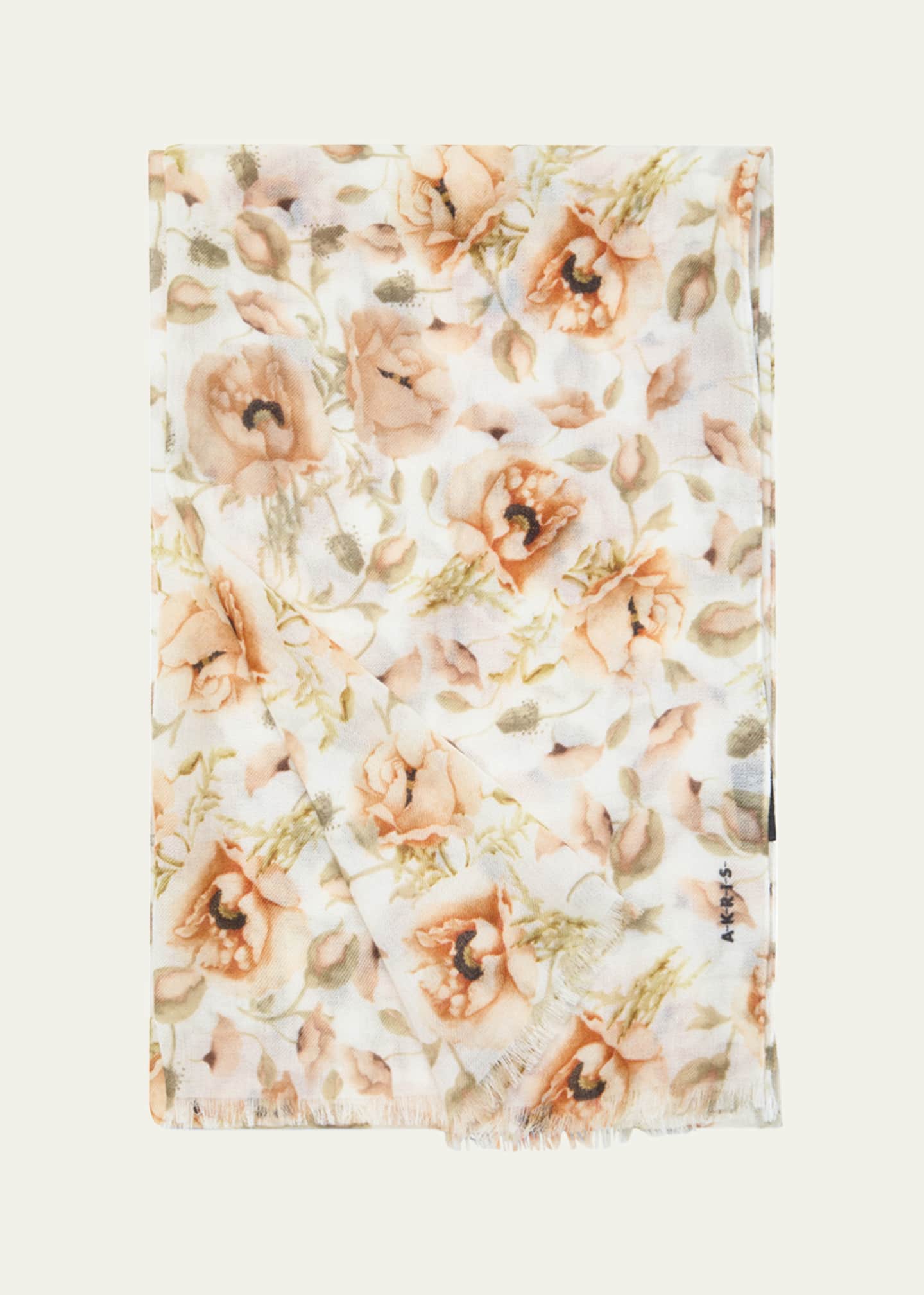 Akris Anemone Print Fringe Cashmere Scarf Image 2 of 3