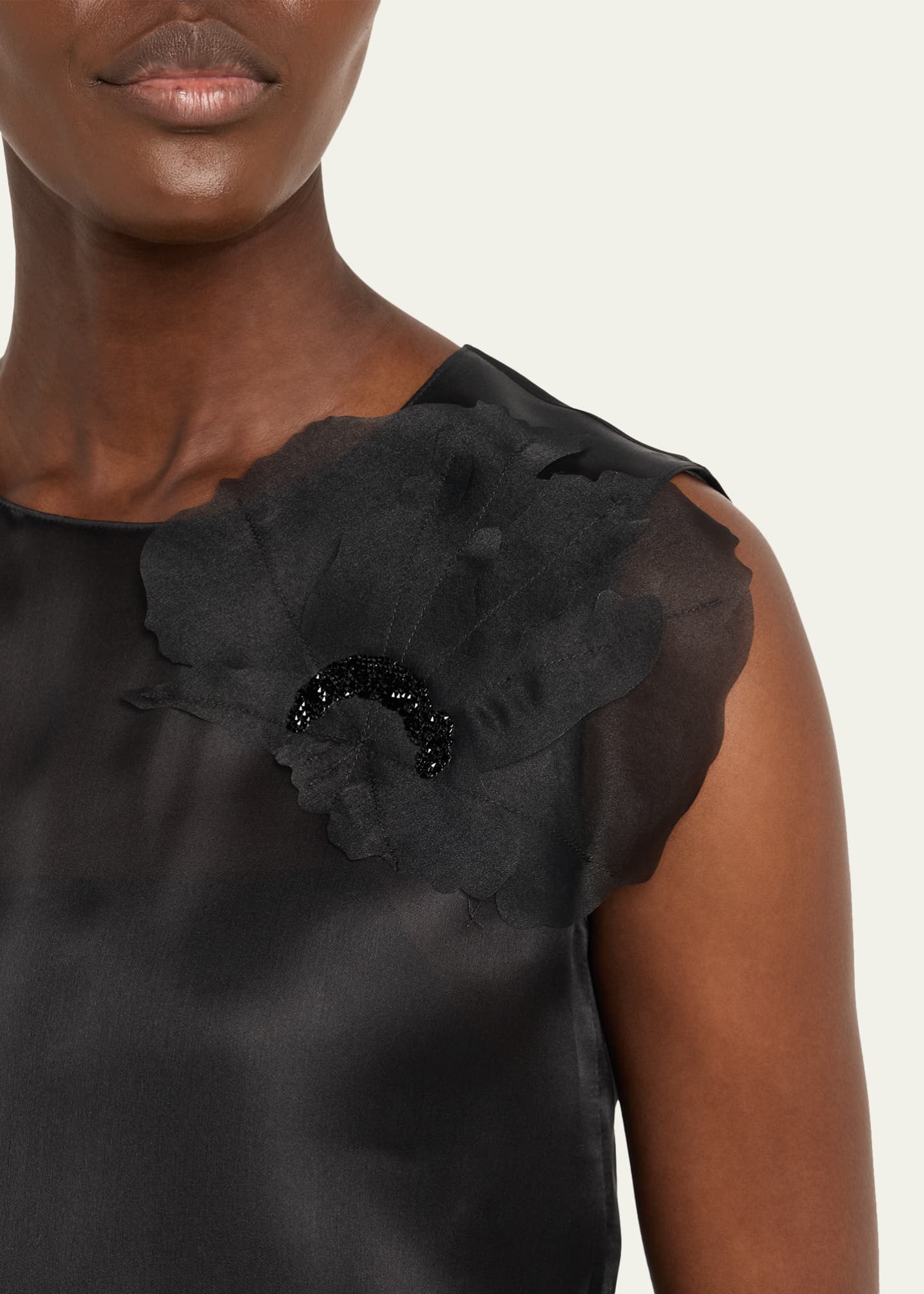 Akris Embellished 3D Anemone Silk Organza Blouse Image 5 of 5