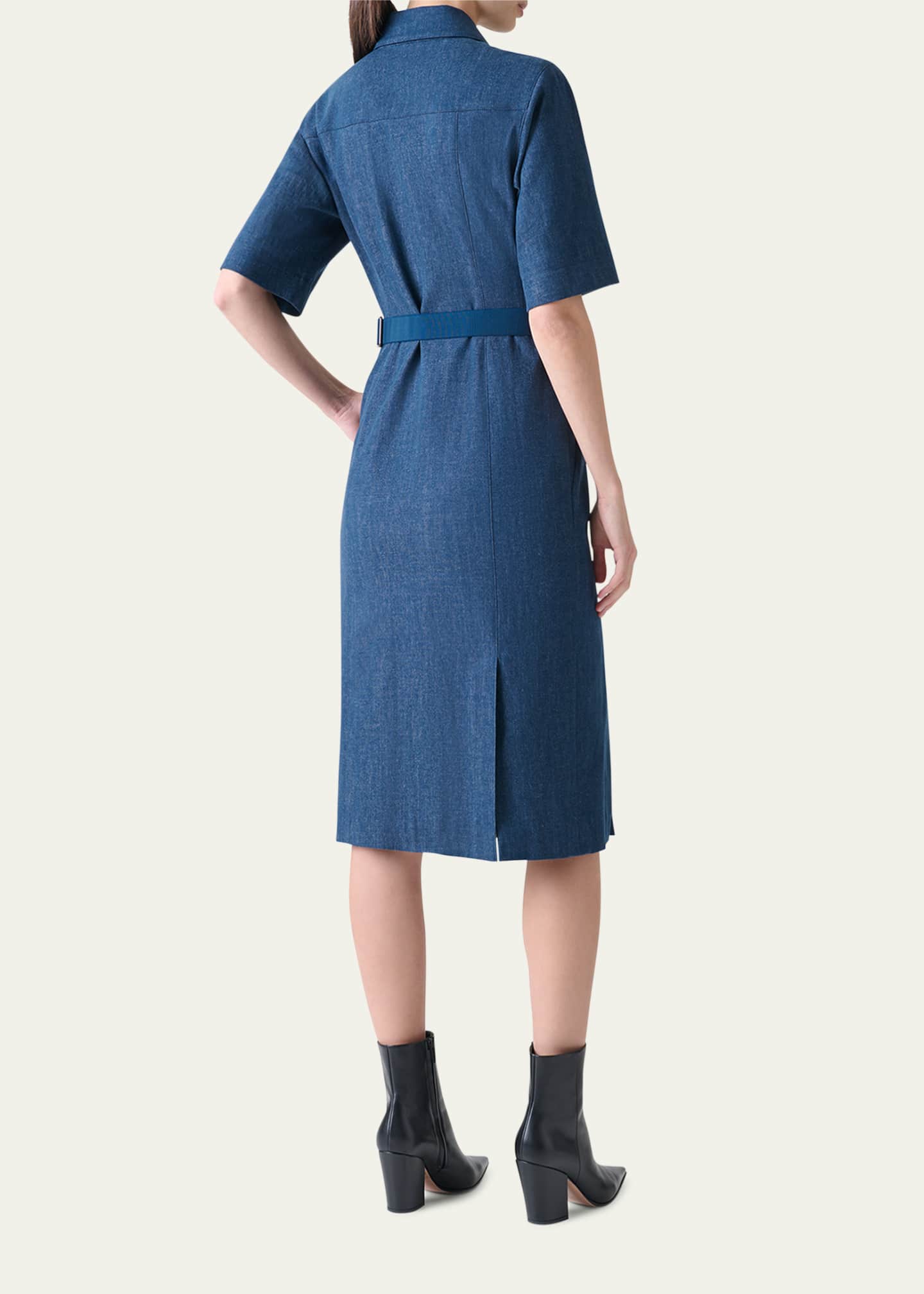 akris punto belted denim dress Akris Belted Stretch Cotton Denim Shirtdress