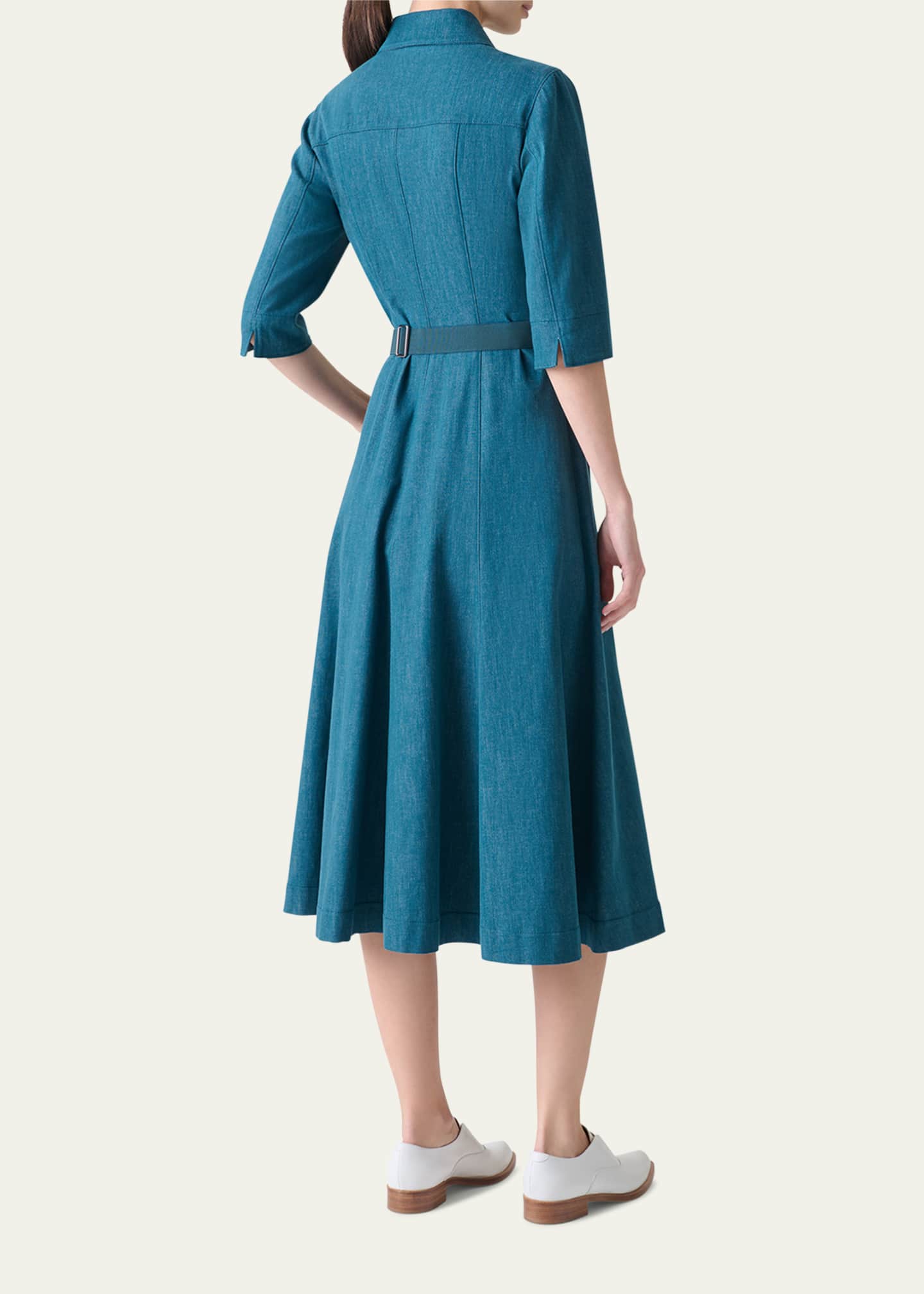 Akris Belted Cotton Denim Stretch Midi Dress Image 3 of 5