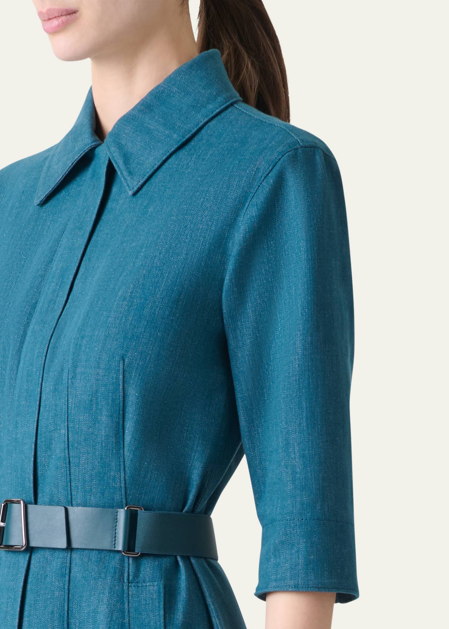 Akris Belted Cotton Denim Stretch Midi Dress Image 5 of 5