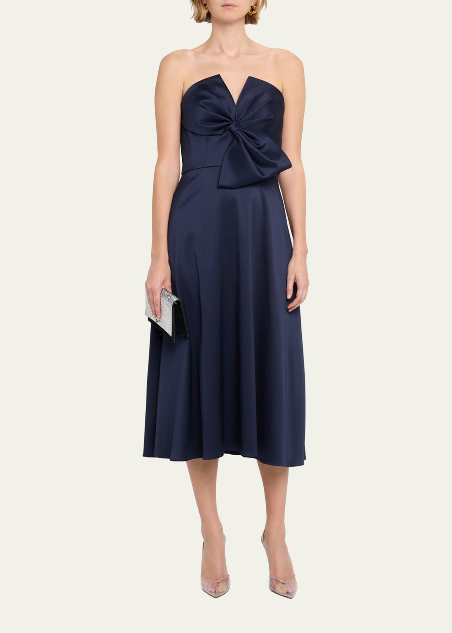 aidan mattox midi dress Aidan Mattox Women's Crepe Back Satin Midi Dress - Navy