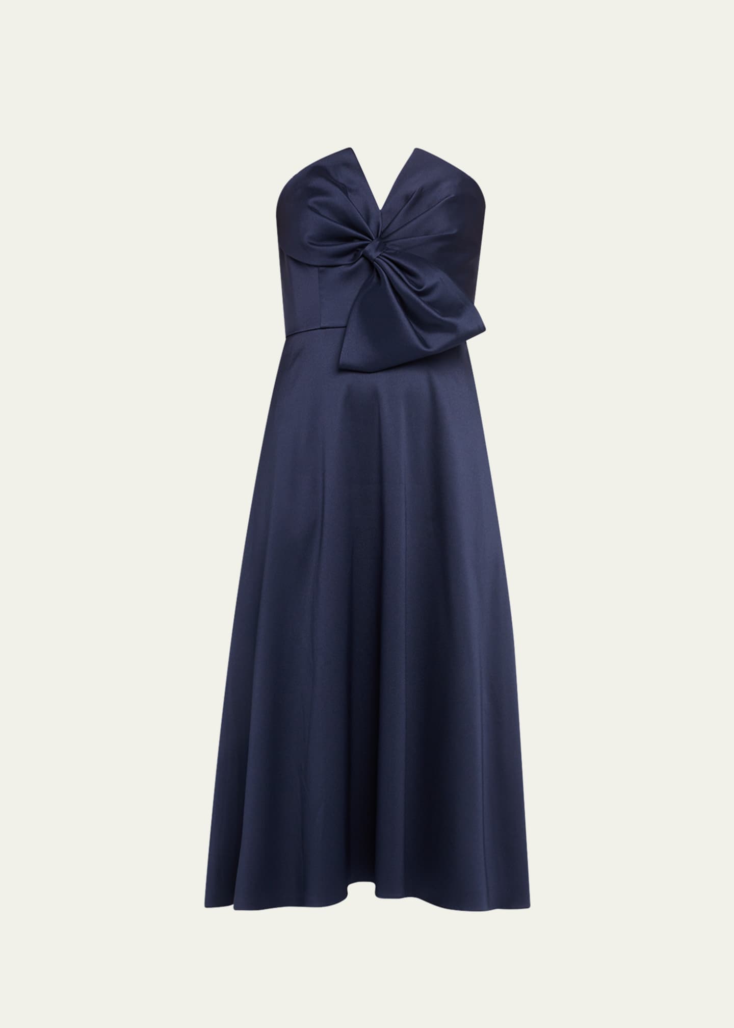 strapless bow front midi dress Aidan Mattox Strapless Bow-Front Stretch Mikado Midi Dress, Blue, Women's, 12, Cocktail & Party Wedding Guest Dresses Strapless Dresses