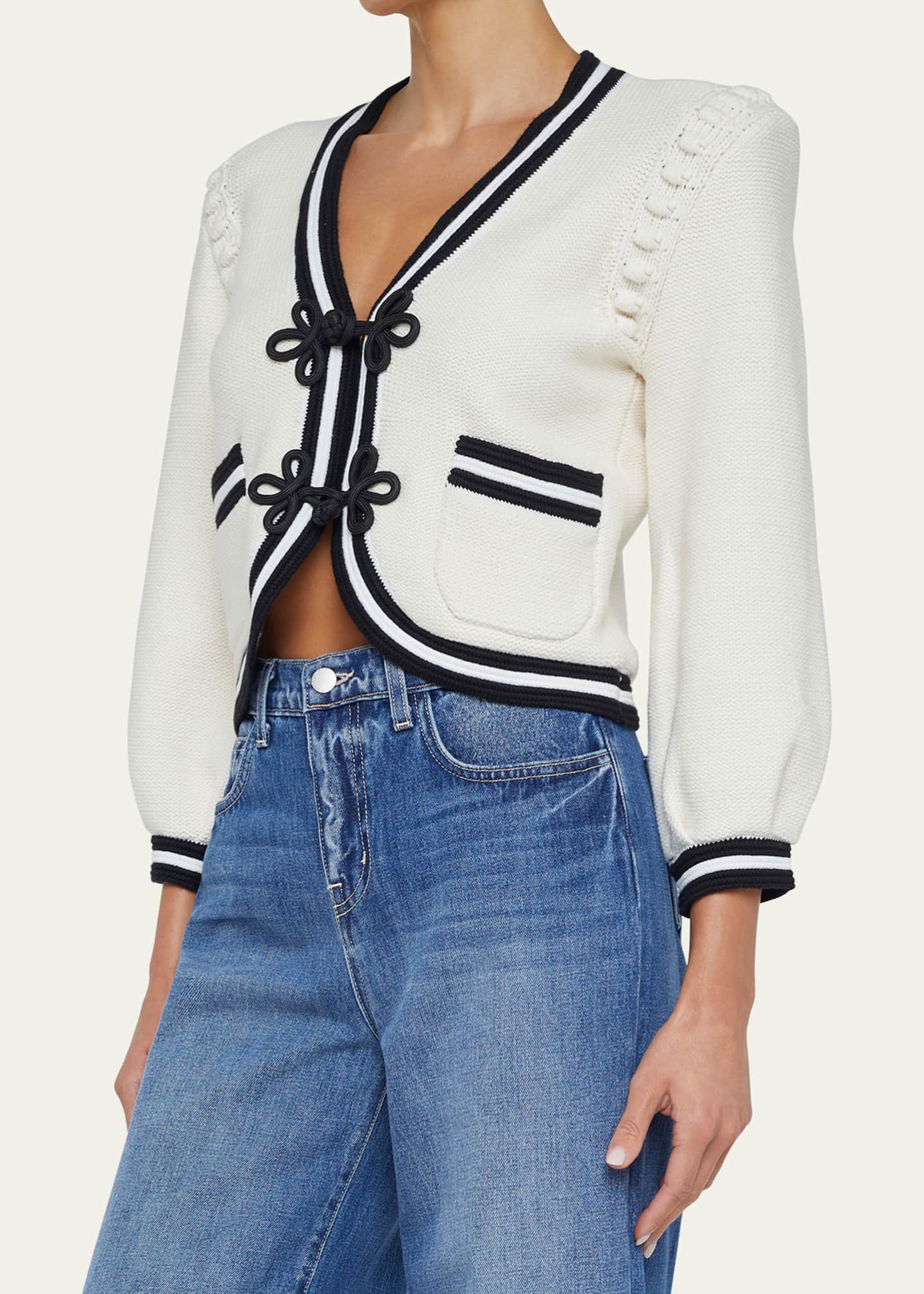 L'Agence Kaito Contrast-Trim Cardigan Image 4 of 5