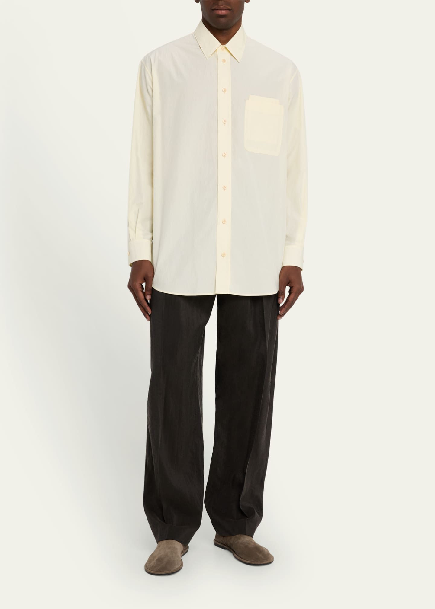 LEMAIRE Men's Belted Silk Relaxed-Fit Pants Image 2 of 5