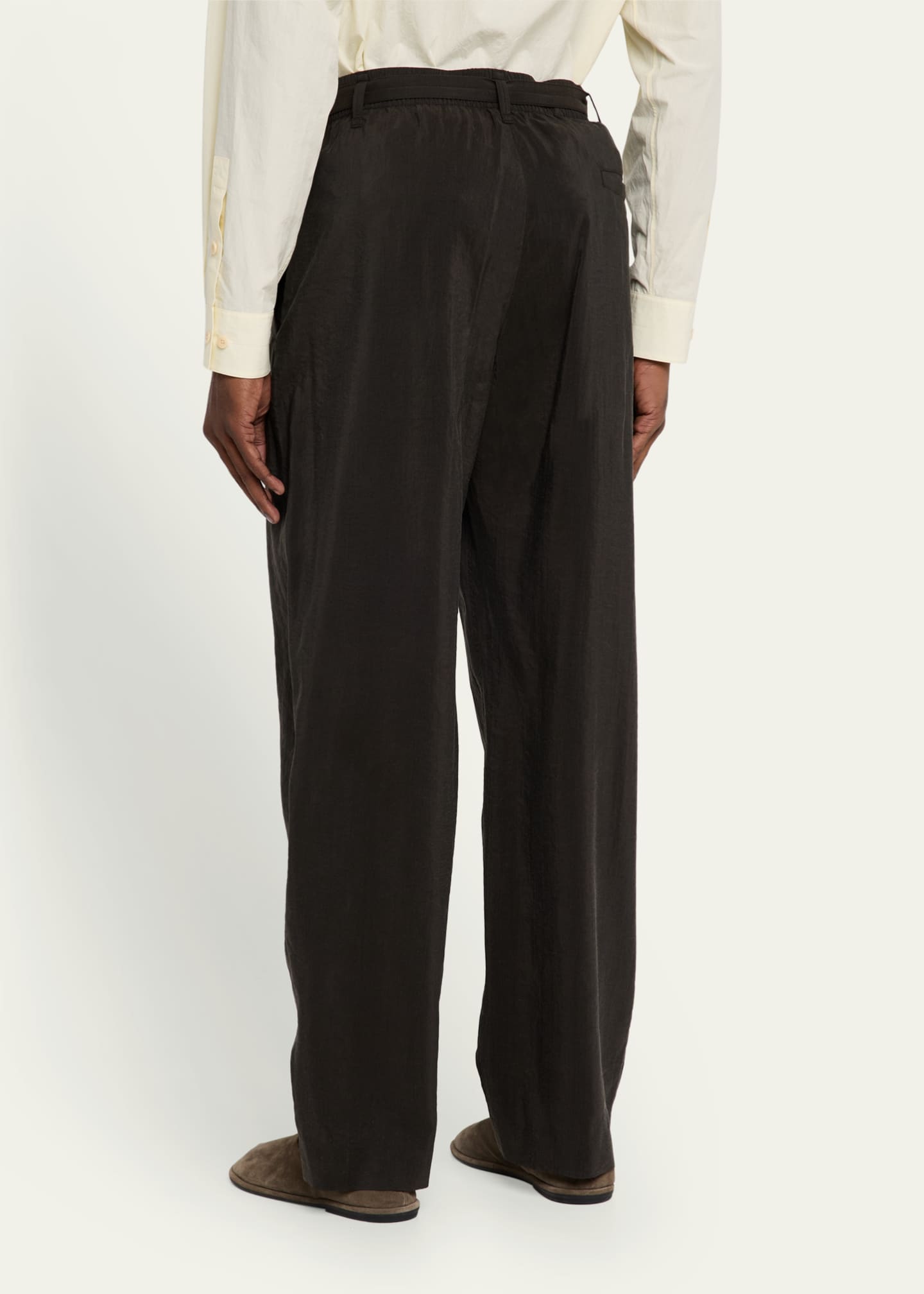 LEMAIRE Men's Belted Silk Relaxed-Fit Pants Image 3 of 5
