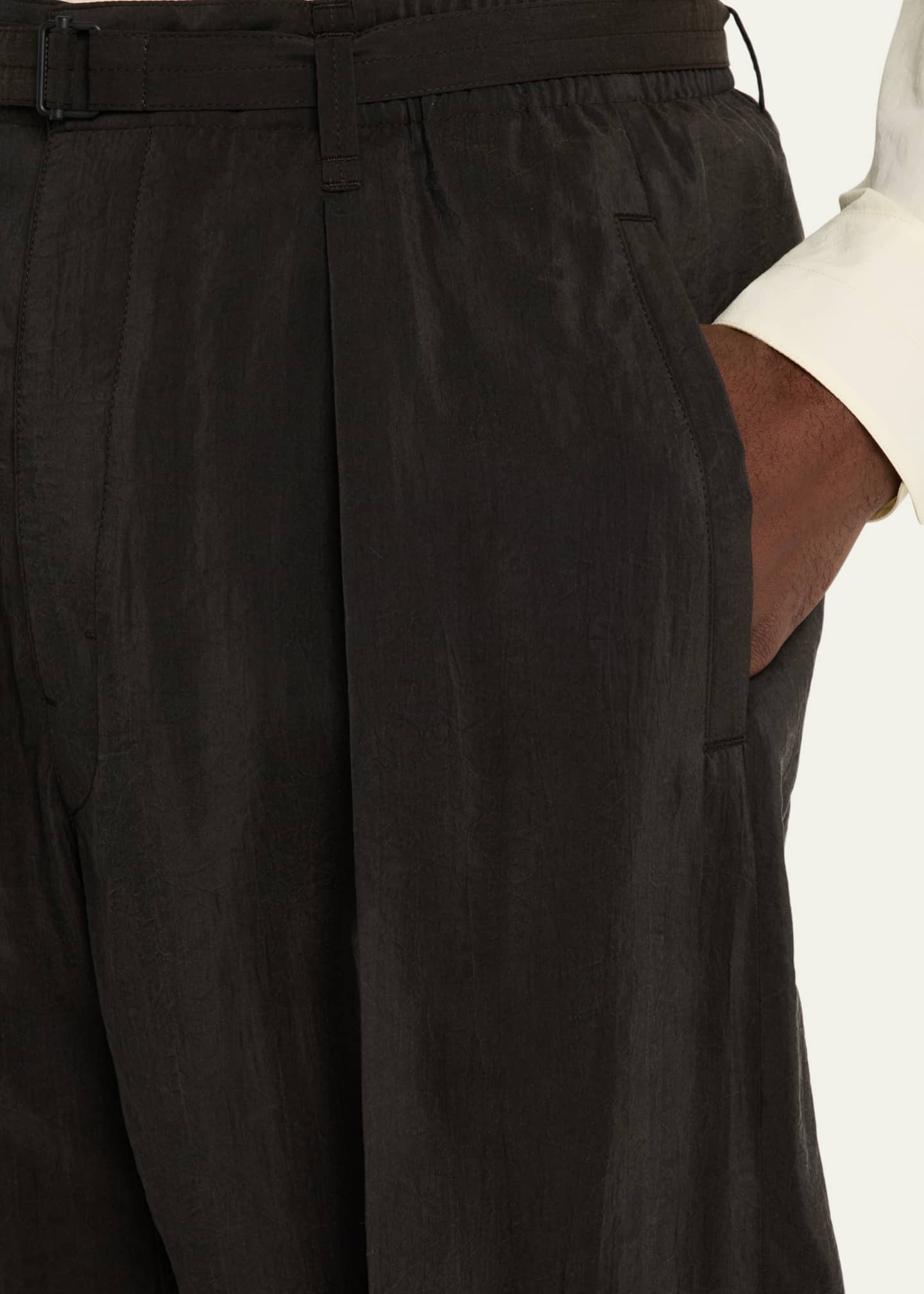 LEMAIRE Men's Belted Silk Relaxed-Fit Pants Image 5 of 5