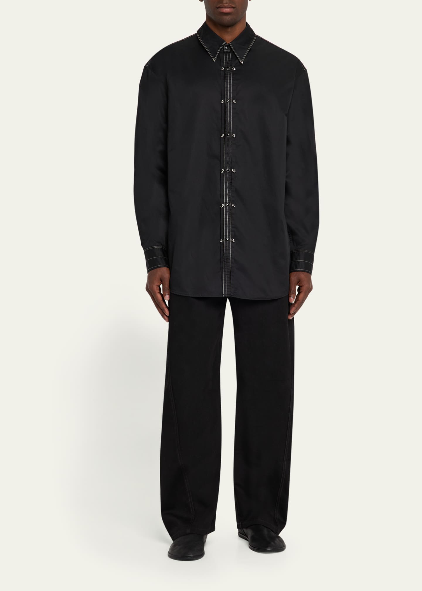 LEMAIRE Men's Embellished Metal Button-Down Shirt Image 2 of 5