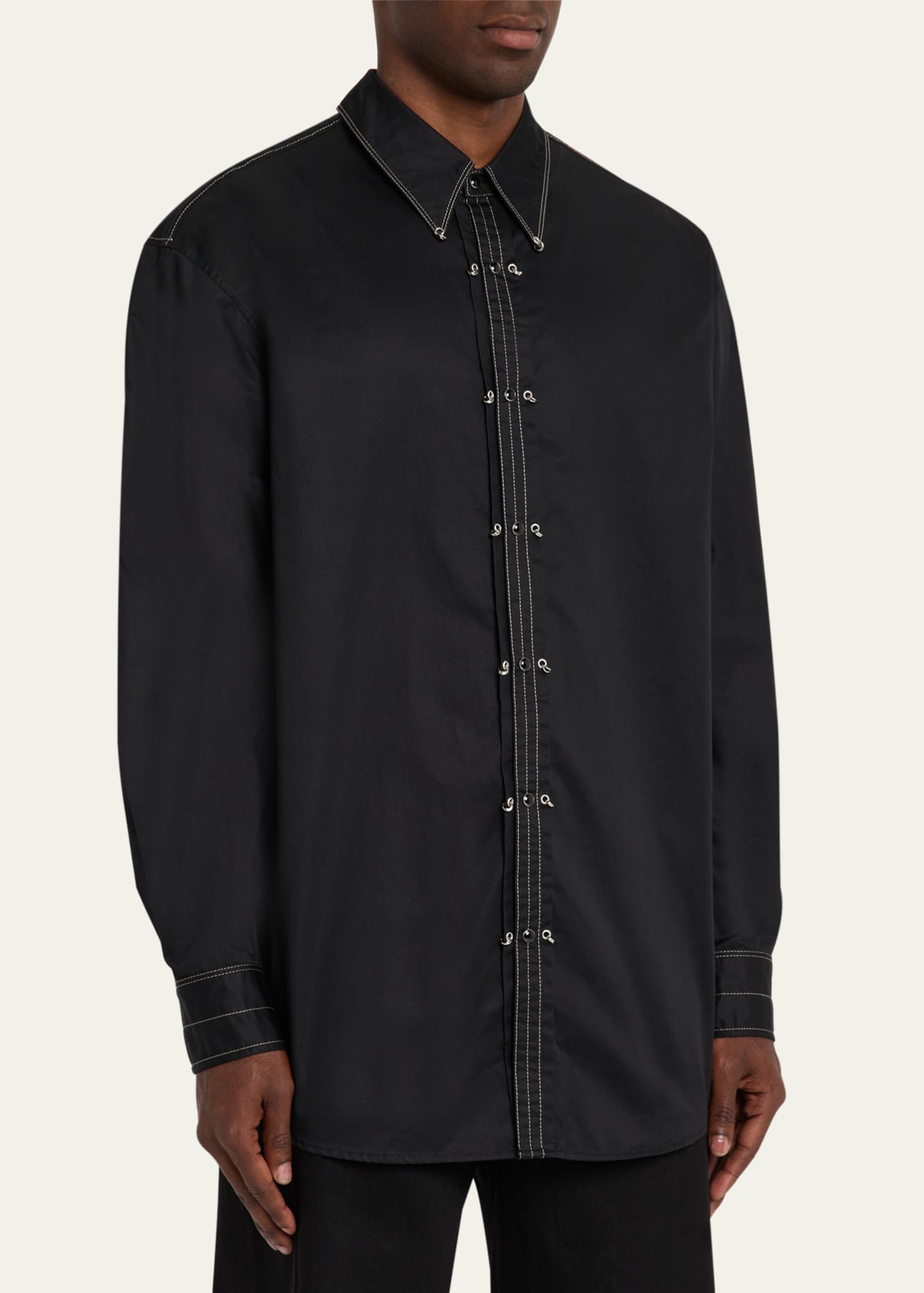 LEMAIRE Men's Embellished Metal Button-Down Shirt Image 4 of 5