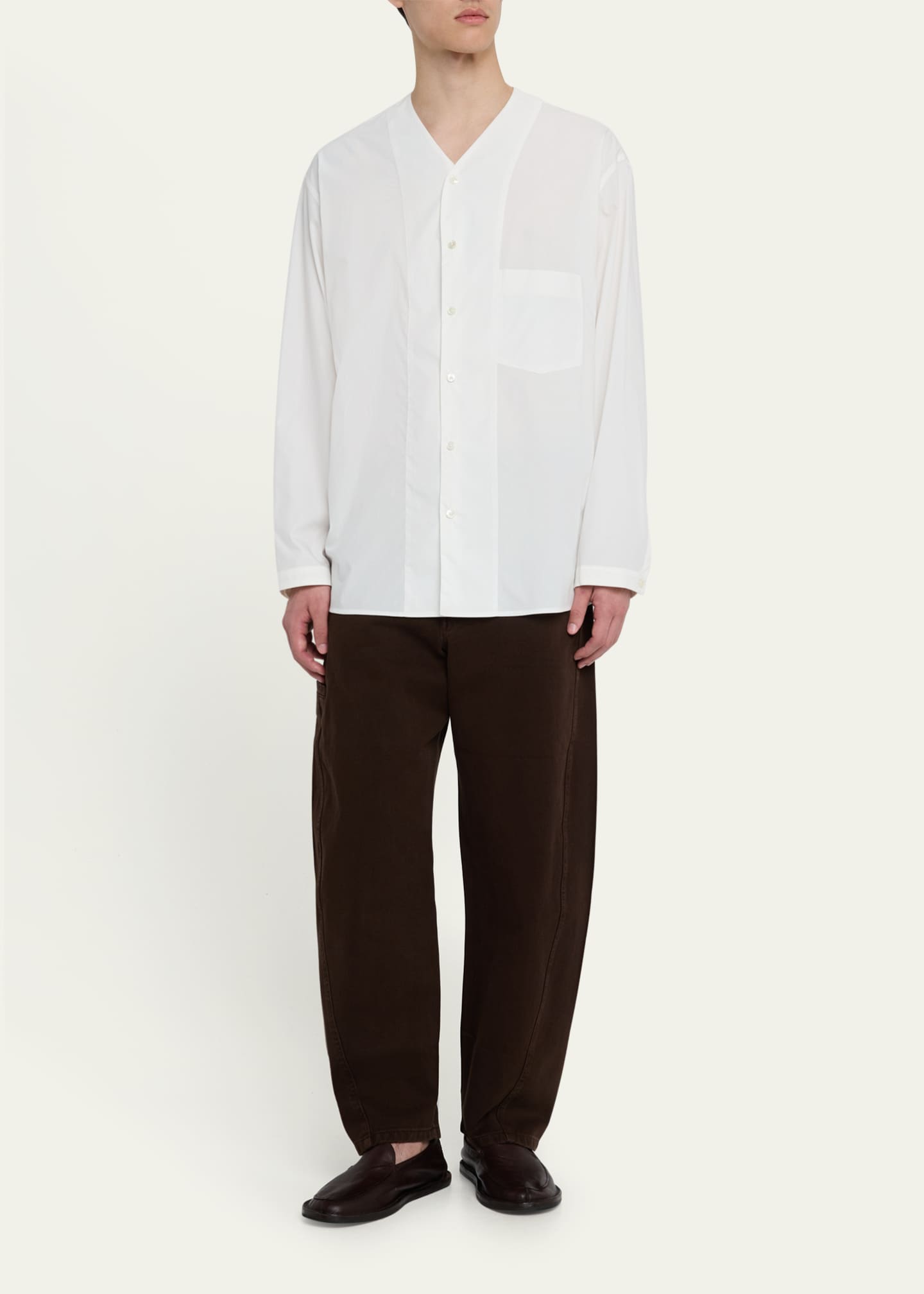 LEMAIRE Men's V-Neck Button-Down Shirt Image 2 of 5