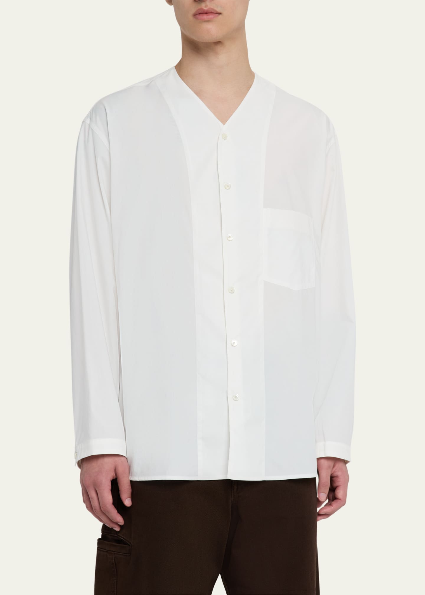 LEMAIRE Men's V-Neck Button-Down Shirt Image 4 of 5