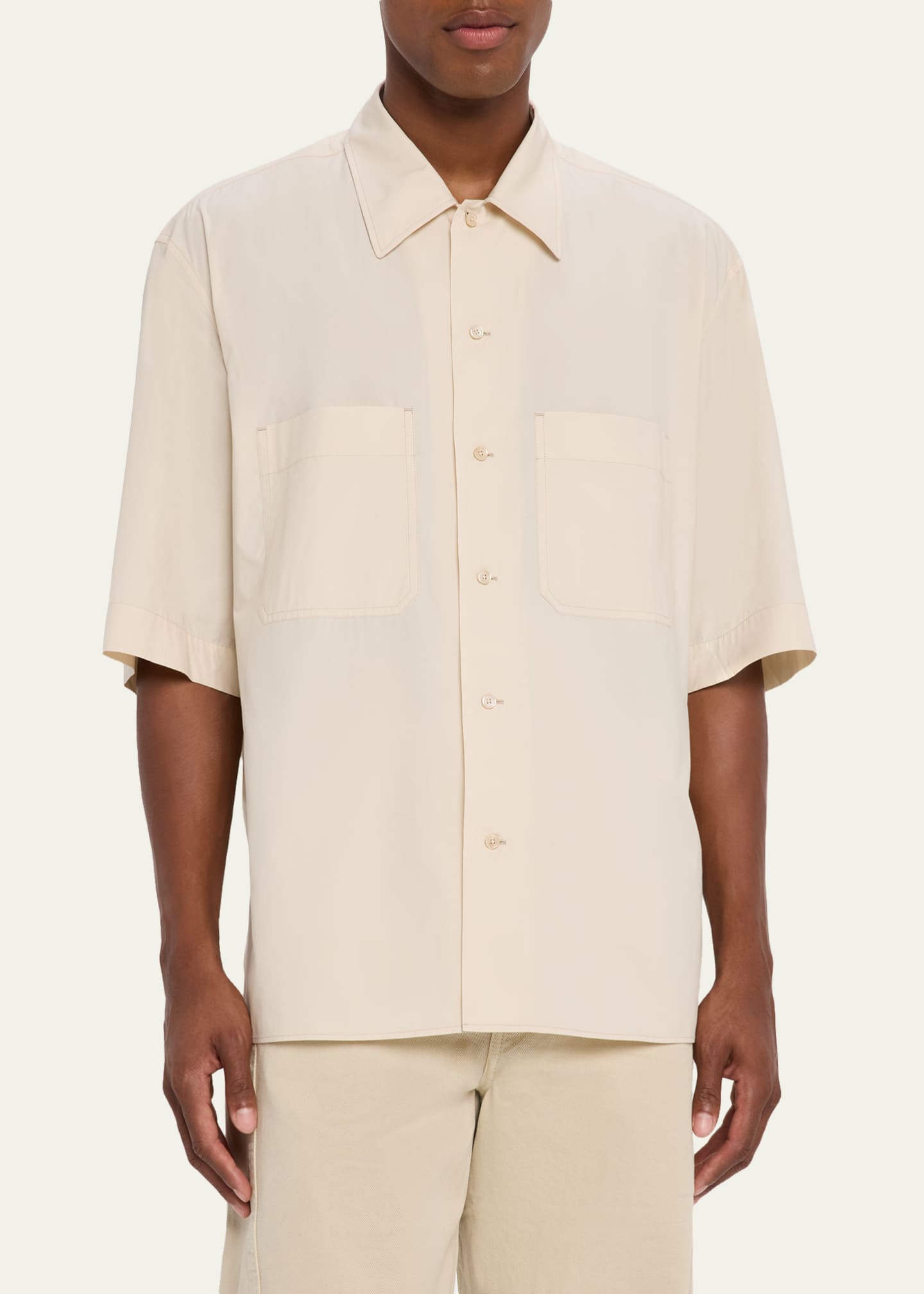 LEMAIRE Men's Convertible Short-Sleeve Cotton-Poplin Shirt Image 4 of 5