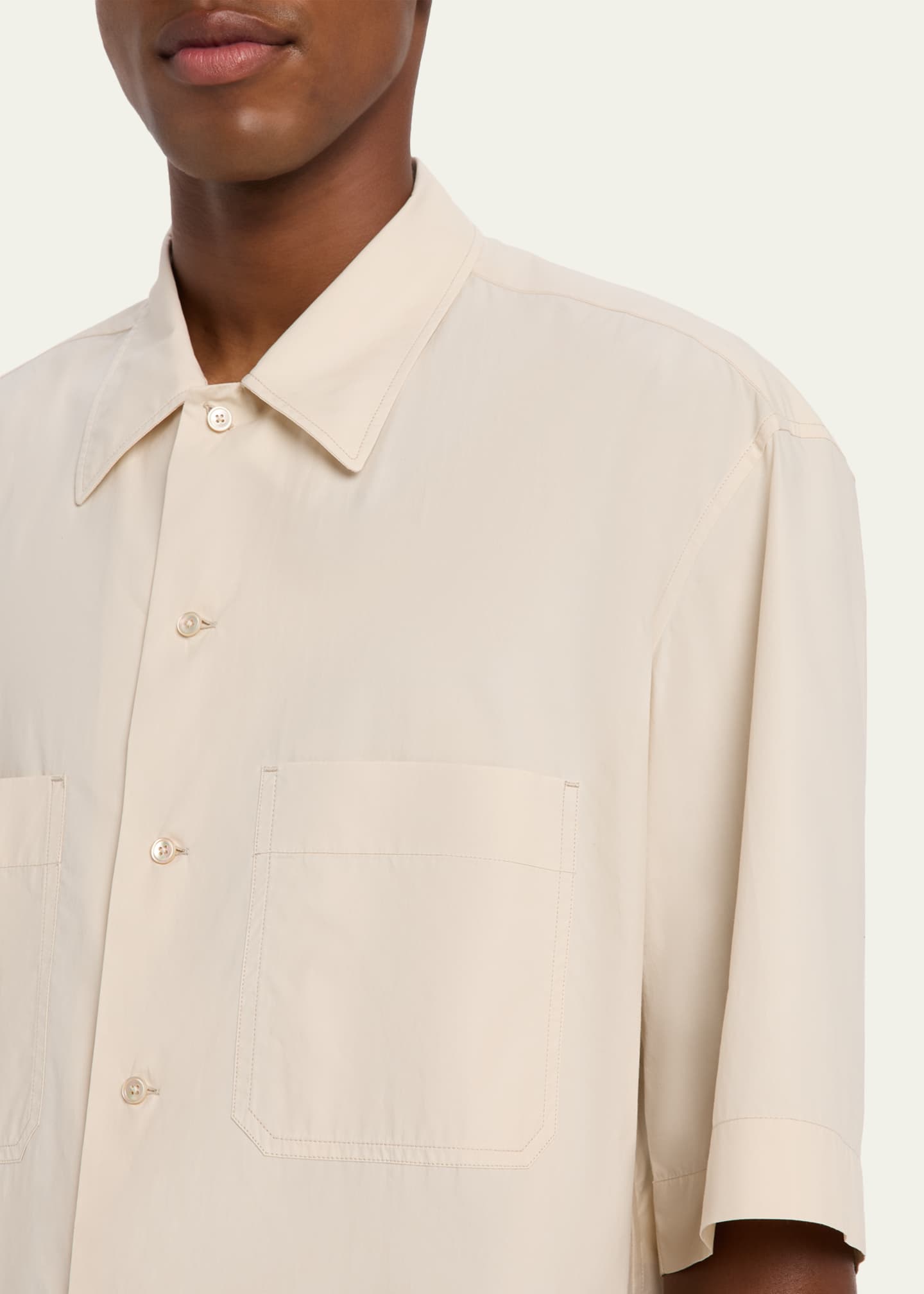 LEMAIRE Men's Convertible Short-Sleeve Cotton-Poplin Shirt Image 5 of 5