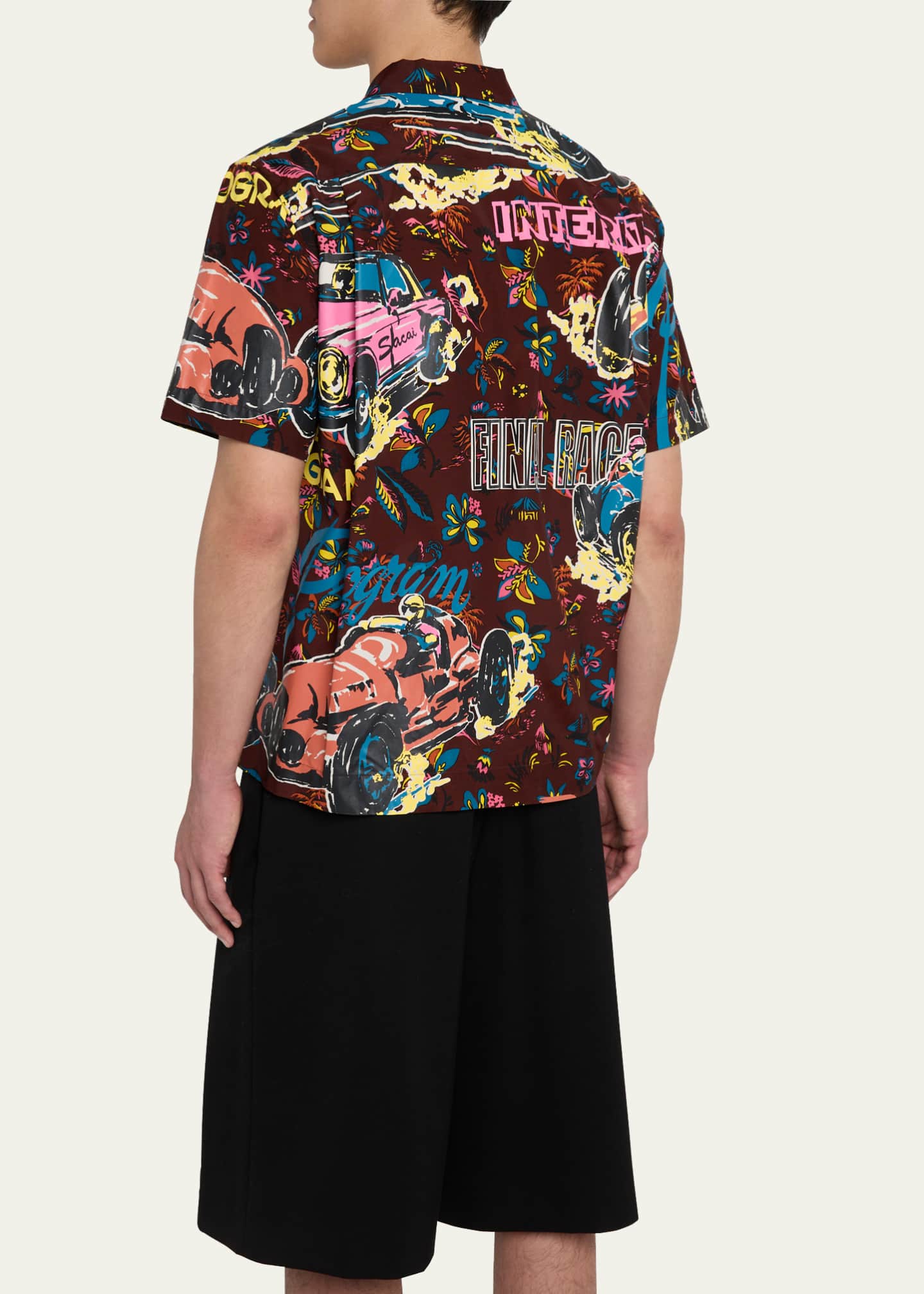 SACAI Men's Coated Car Race-Print Camp Shirt Image 3 of 5