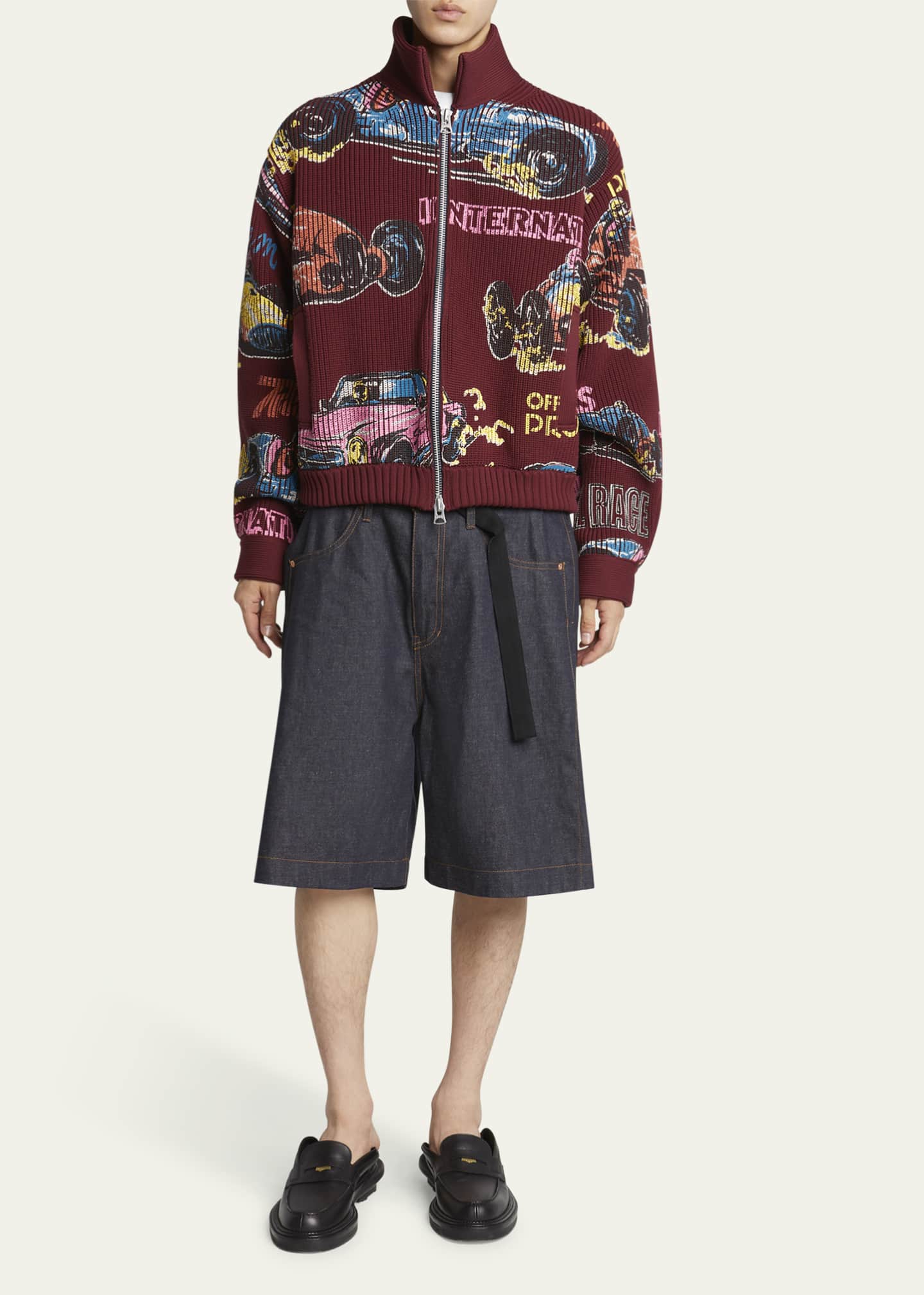 SACAI Men's Ribbed Car Race-Print Blouson Jacket Image 2 of 5