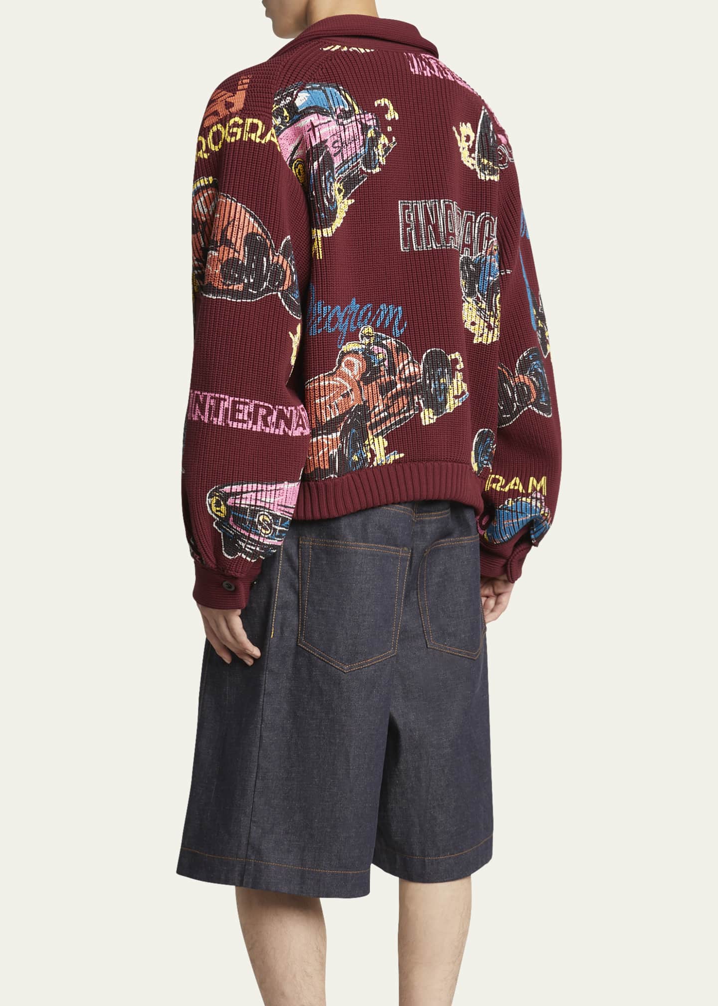 SACAI Men's Ribbed Car Race-Print Blouson Jacket Image 3 of 5
