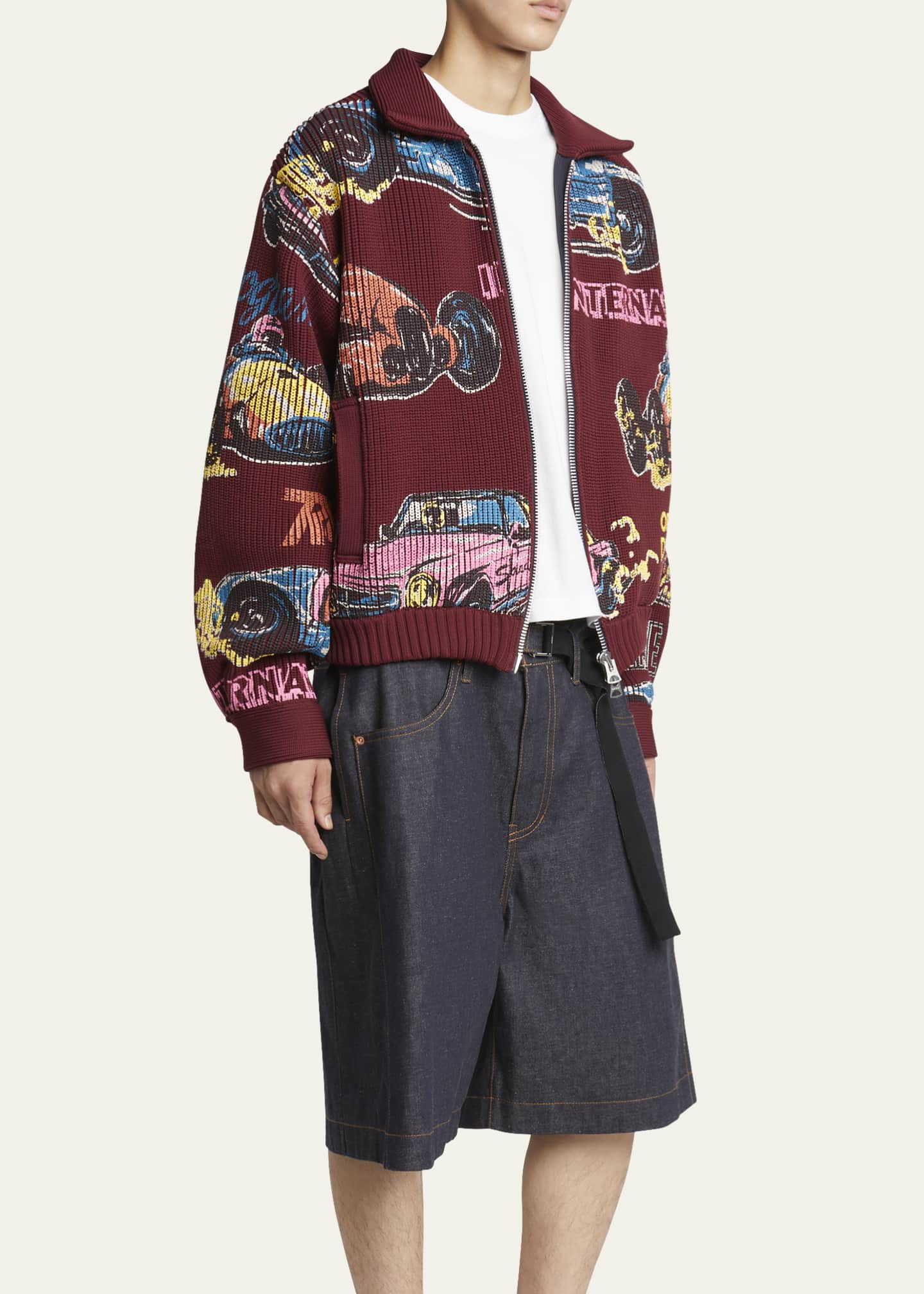 SACAI Men's Ribbed Car Race-Print Blouson Jacket Image 4 of 5