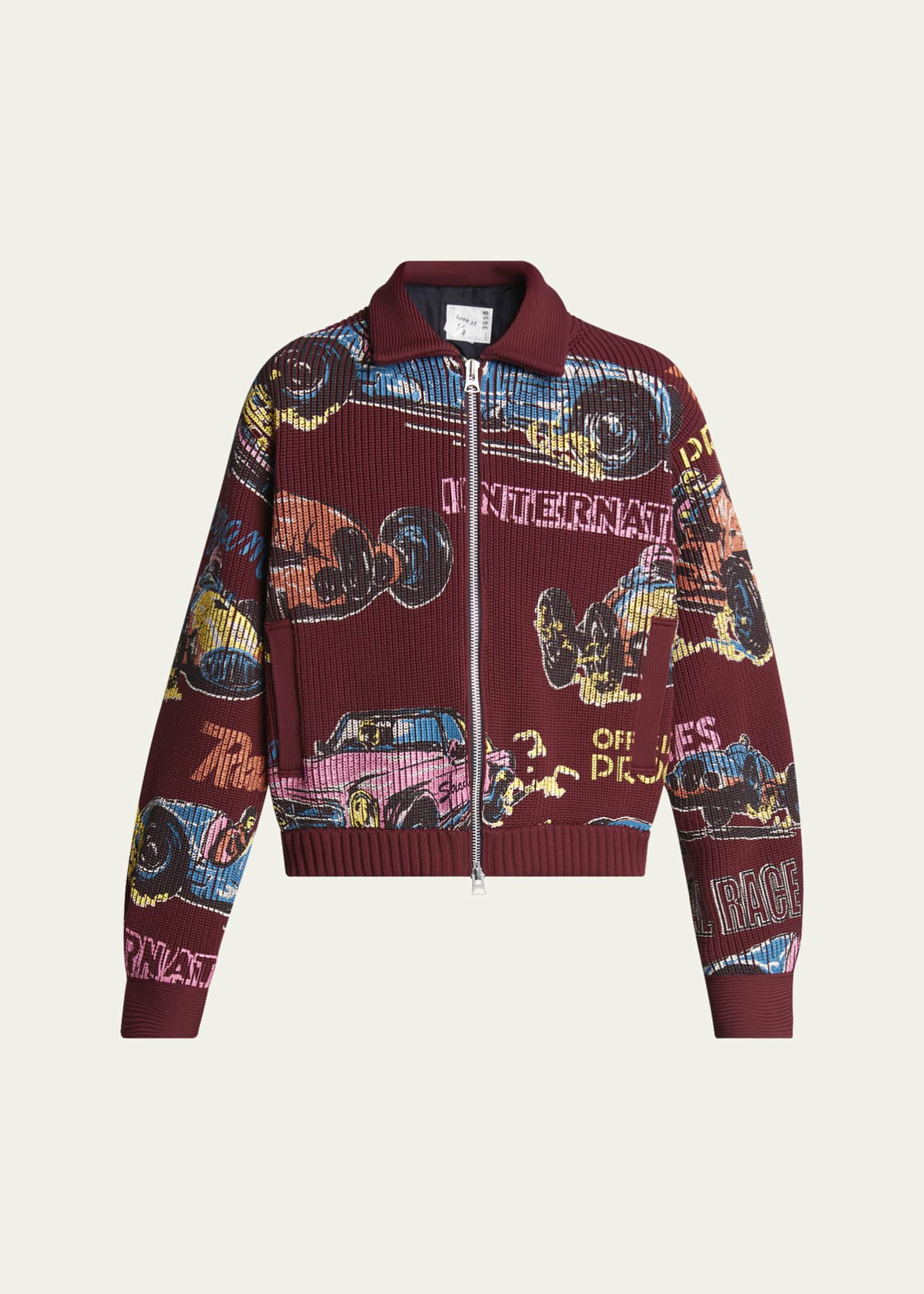 SACAI Men's Ribbed Car Race-Print Blouson Jacket