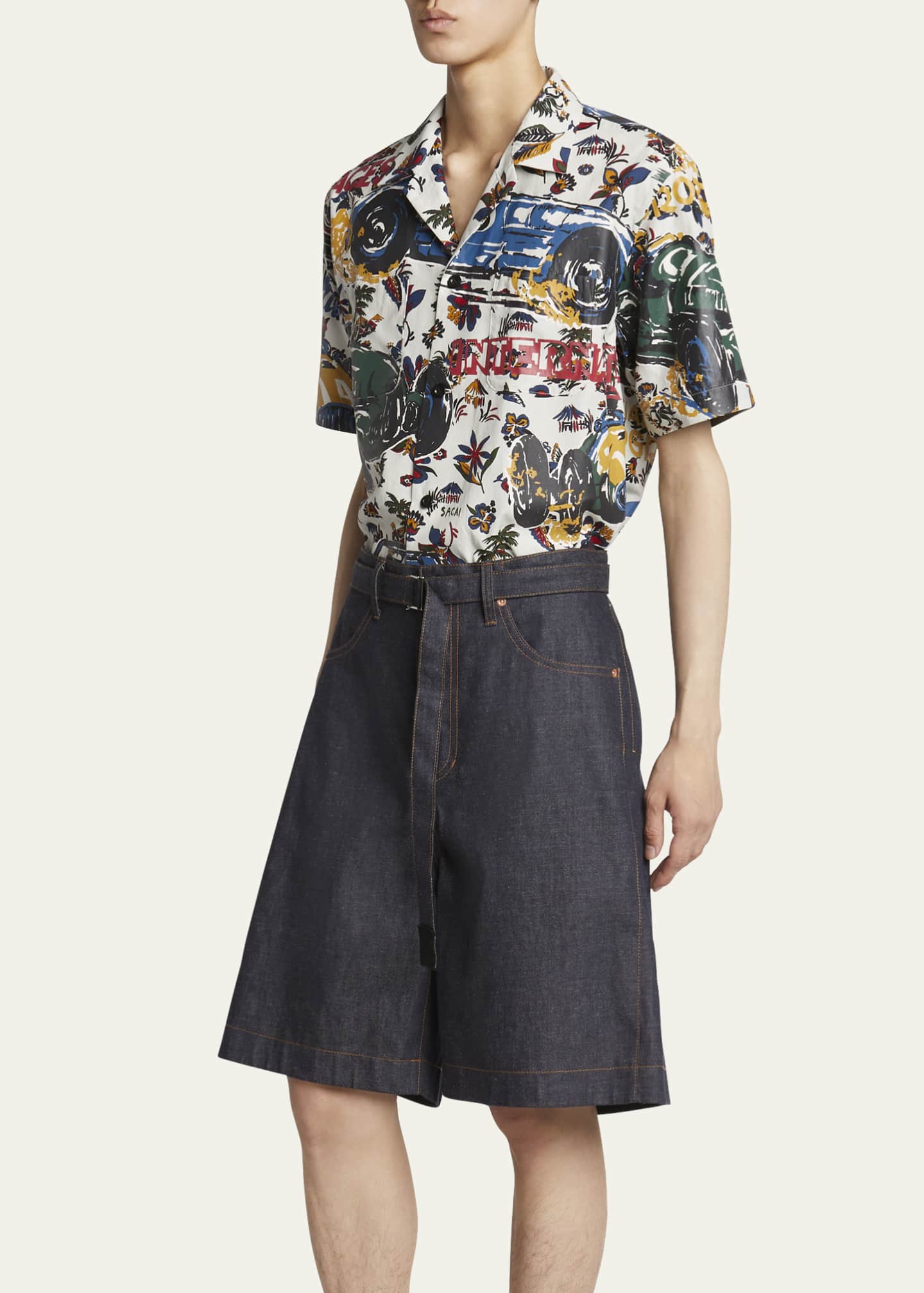SACAI Men's Wide-Leg Raw Denim Shorts - Bergdorf Goodman
