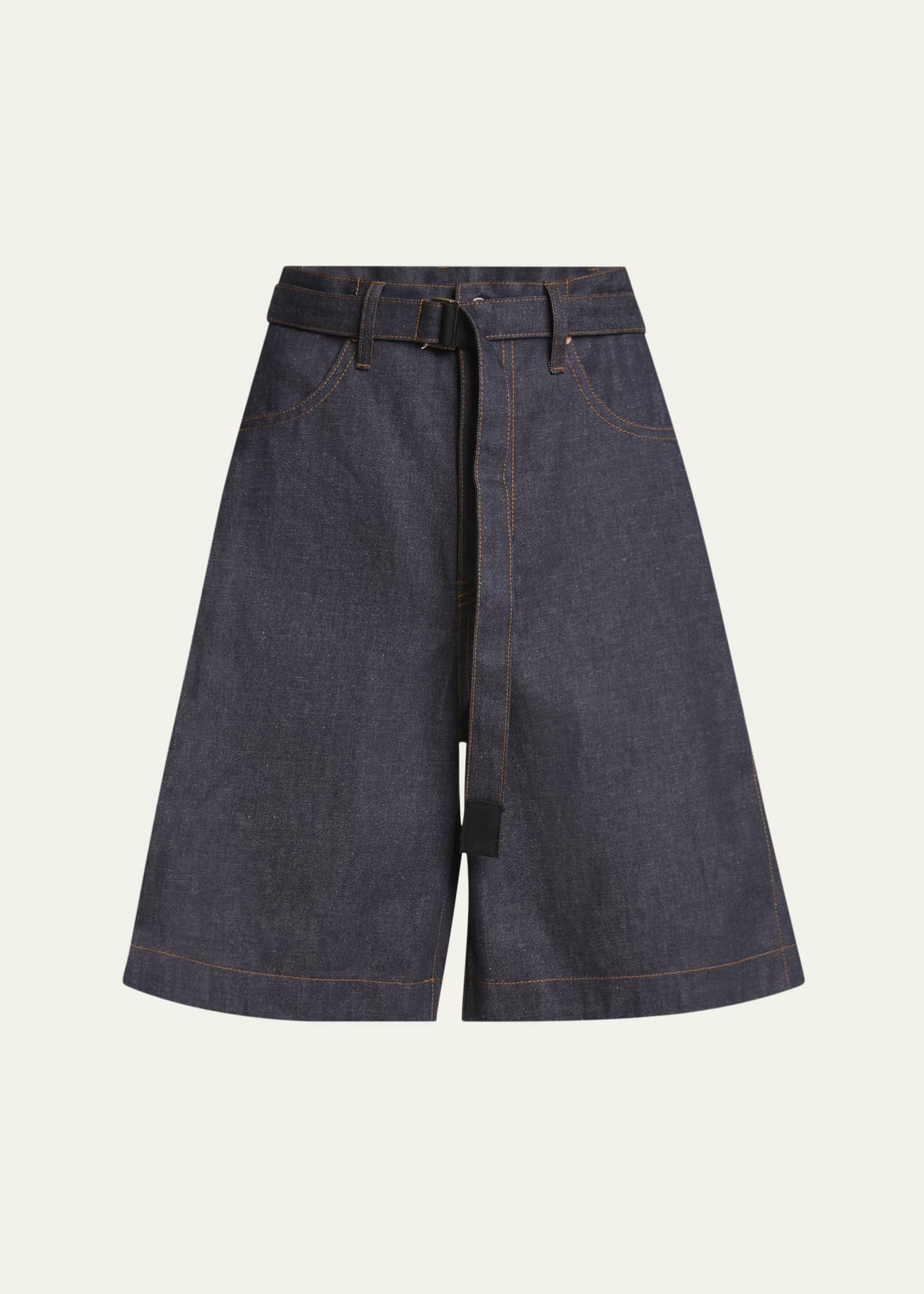 SACAI Men's Wide-Leg Raw Denim Shorts