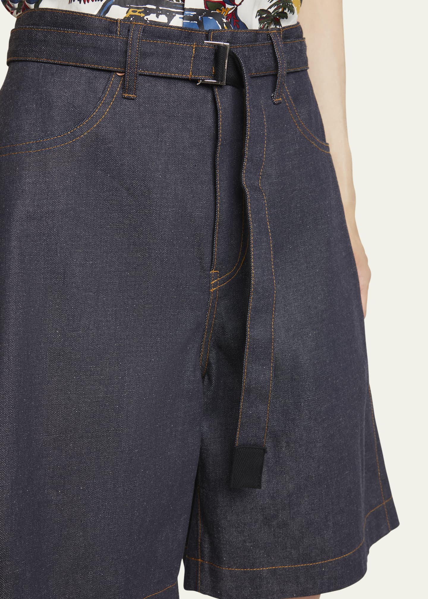 SACAI Men's Wide-Leg Raw Denim Shorts - Bergdorf Goodman
