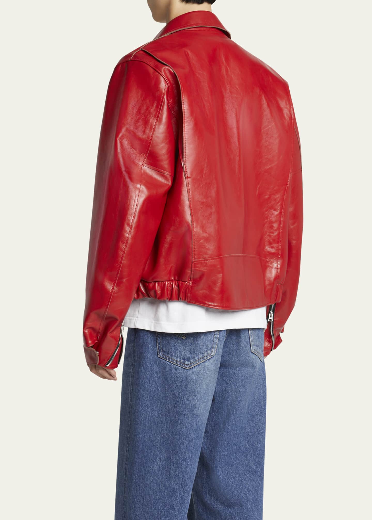 SACAI Men's Shiny Leather Moto Jacket Image 3 of 5