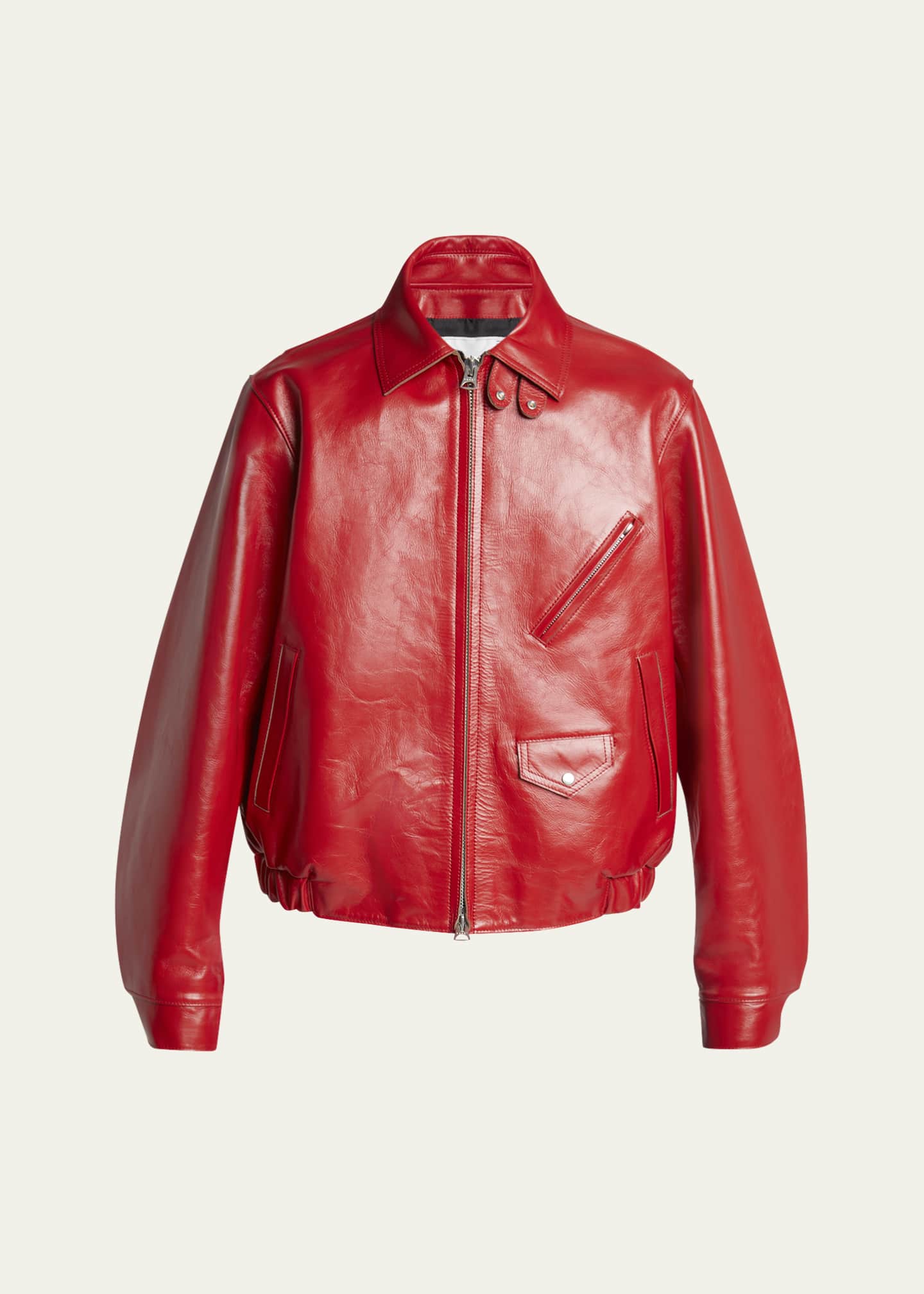 SACAI Men's Shiny Leather Moto Jacket Image 1 of 5