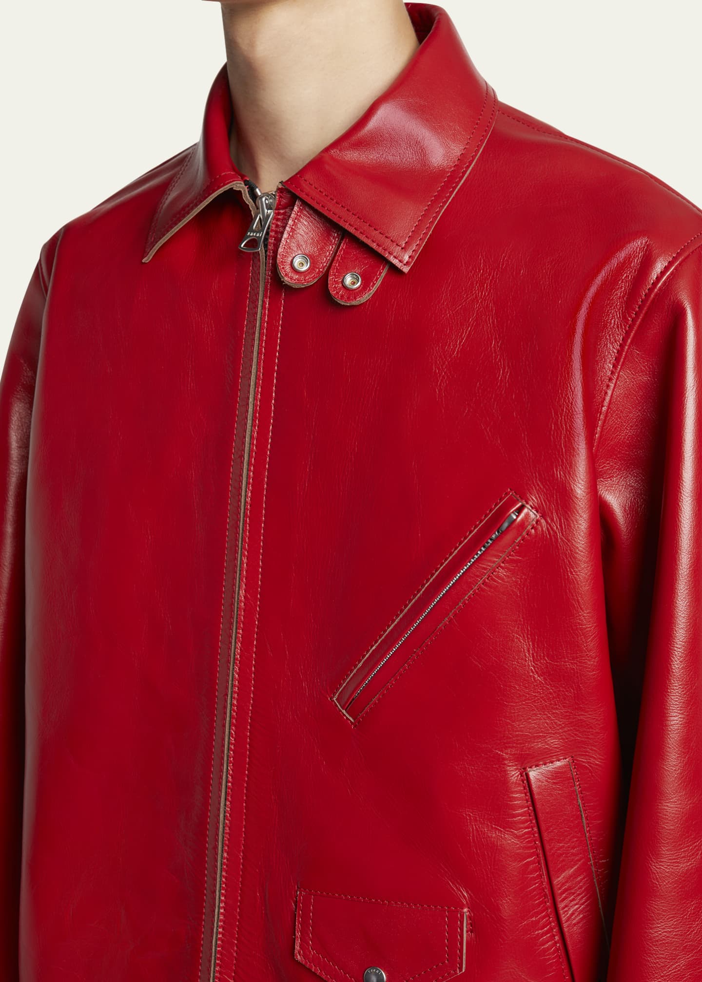 SACAI Men's Shiny Leather Moto Jacket Image 5 of 5