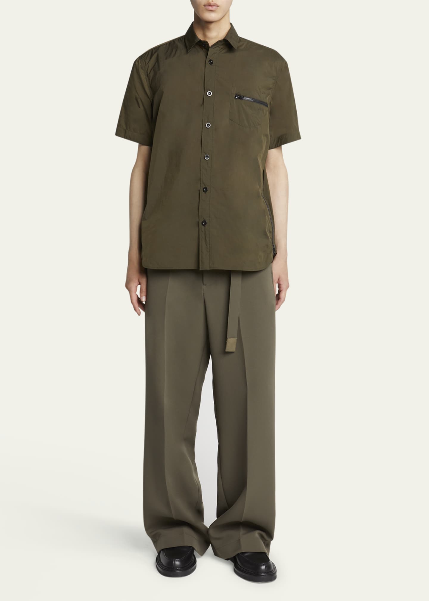 SACAI Men's Side-Zip Ripstop Sport Shirt Image 2 of 5