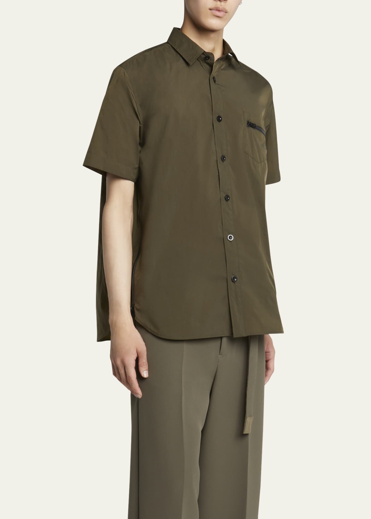 SACAI Men's Side-Zip Ripstop Sport Shirt Image 4 of 5