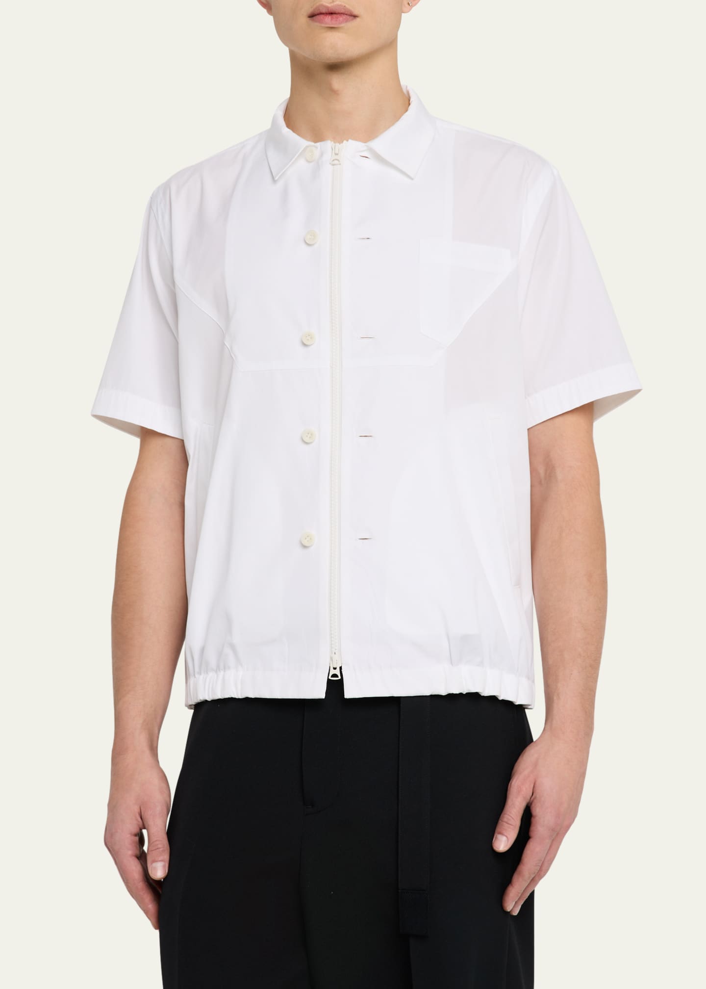 SACAI Men's Poplin Elastic-Waist Zip Shirt Image 4 of 5