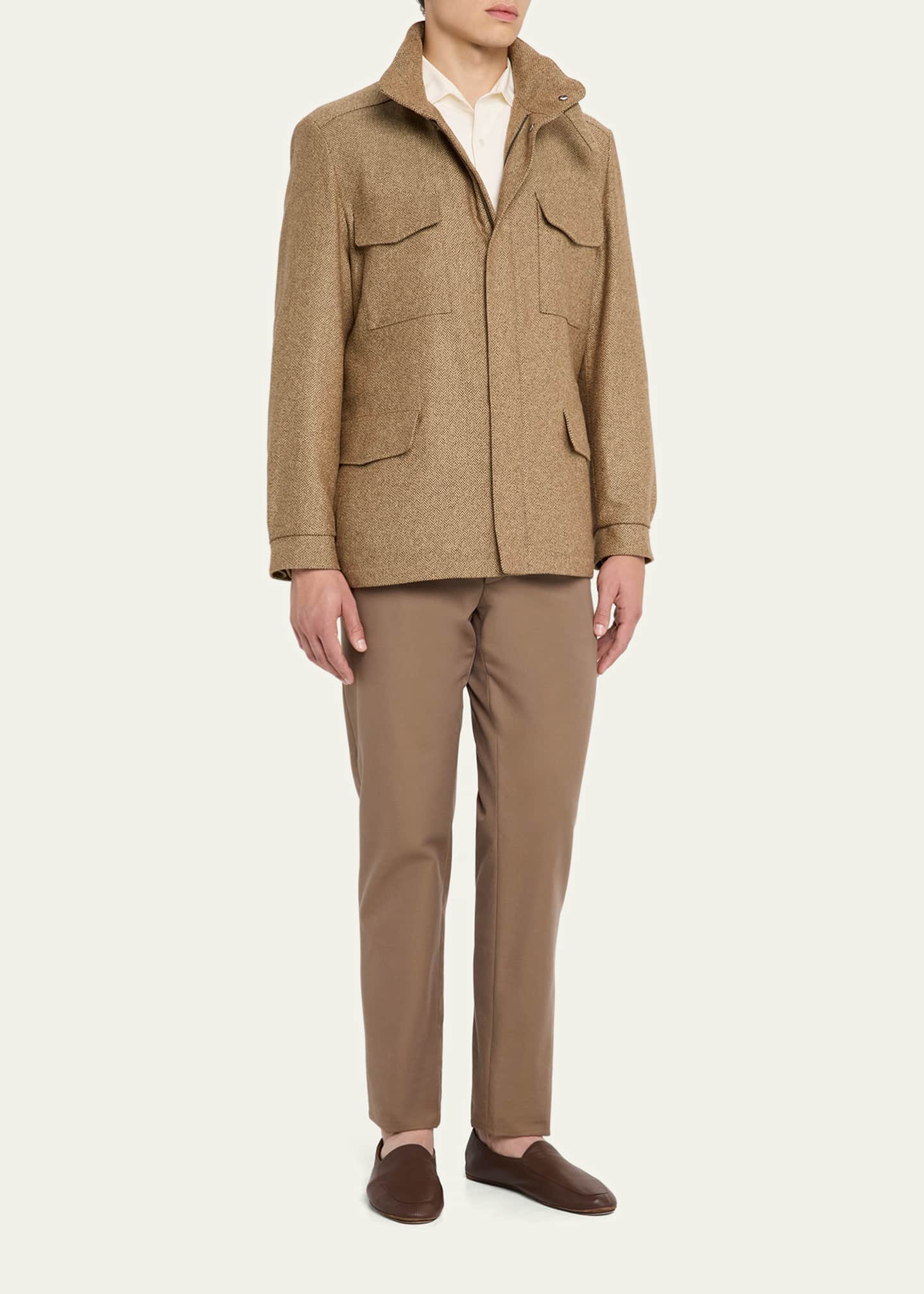 Loro Piana Men's Traveller Cashmere and Silk Chevron Field Jacket